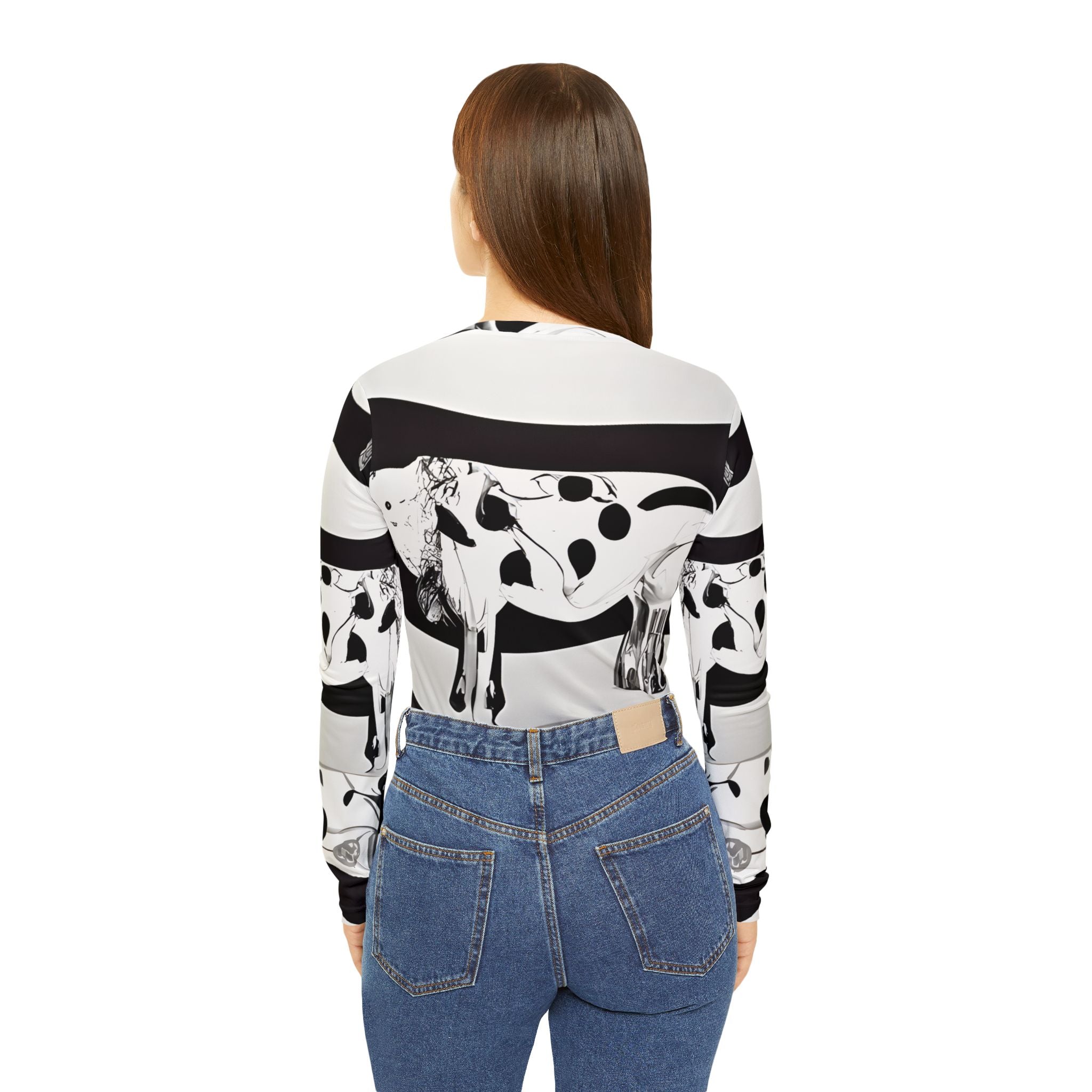 Cruellas Cattle Line Women's Long Sleeve V-neck Shirt (AOP), Artsulli - Art is Long, Life is Short, All Over Prints, , , , , , , 