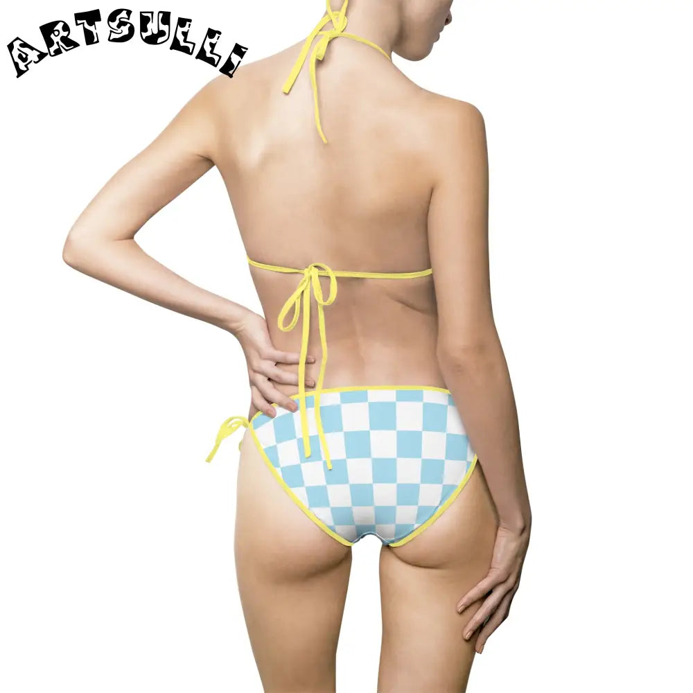 JAKKOUTTHEBXX Checkerboard Sky Blue Women’s Bikini Swimsuit (AOP)