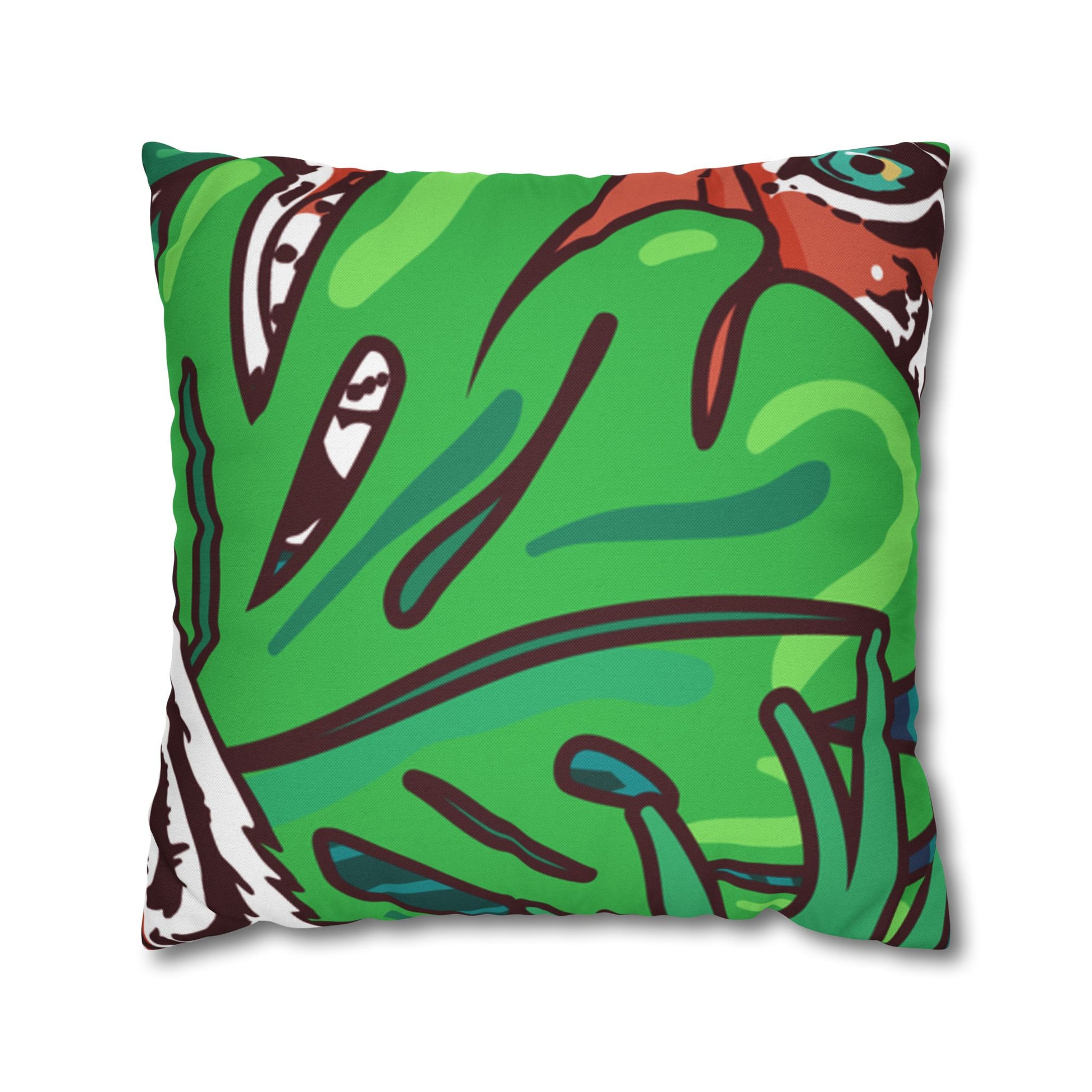Tropical Jungle Tigers Blue and Green Spun Polyester Square Pillowcase, Artsulli - Art is Long, Life is Short, Home Decor, Size, 20" × 20", , , , , 14334571960130