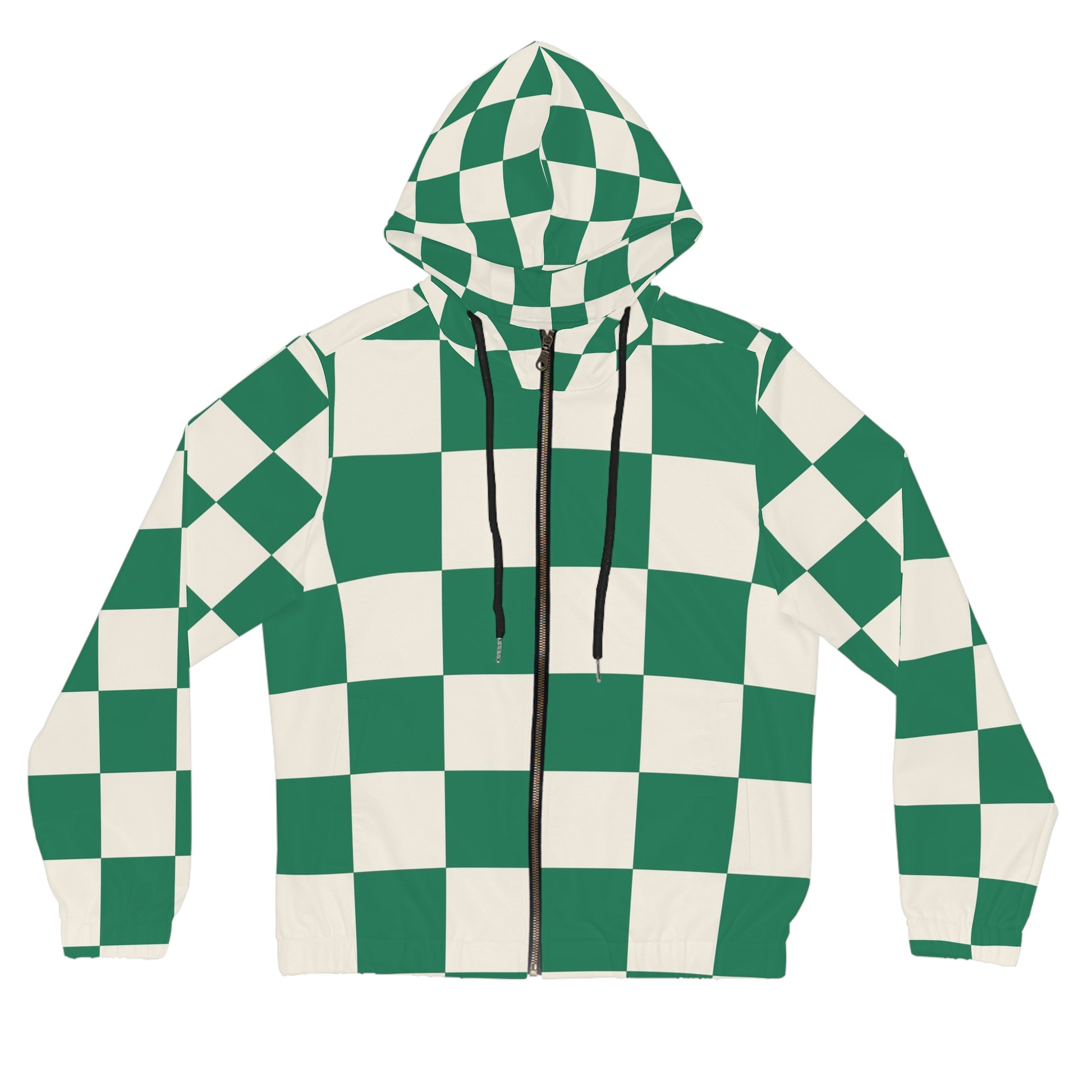 Checkerboard Dark Green Women’s Full-Zip Hoodie (AOP), Artsulli - Art is Long, Life is Short, All Over Prints, Size, XS, Color, Black, , , 15825140898879031479