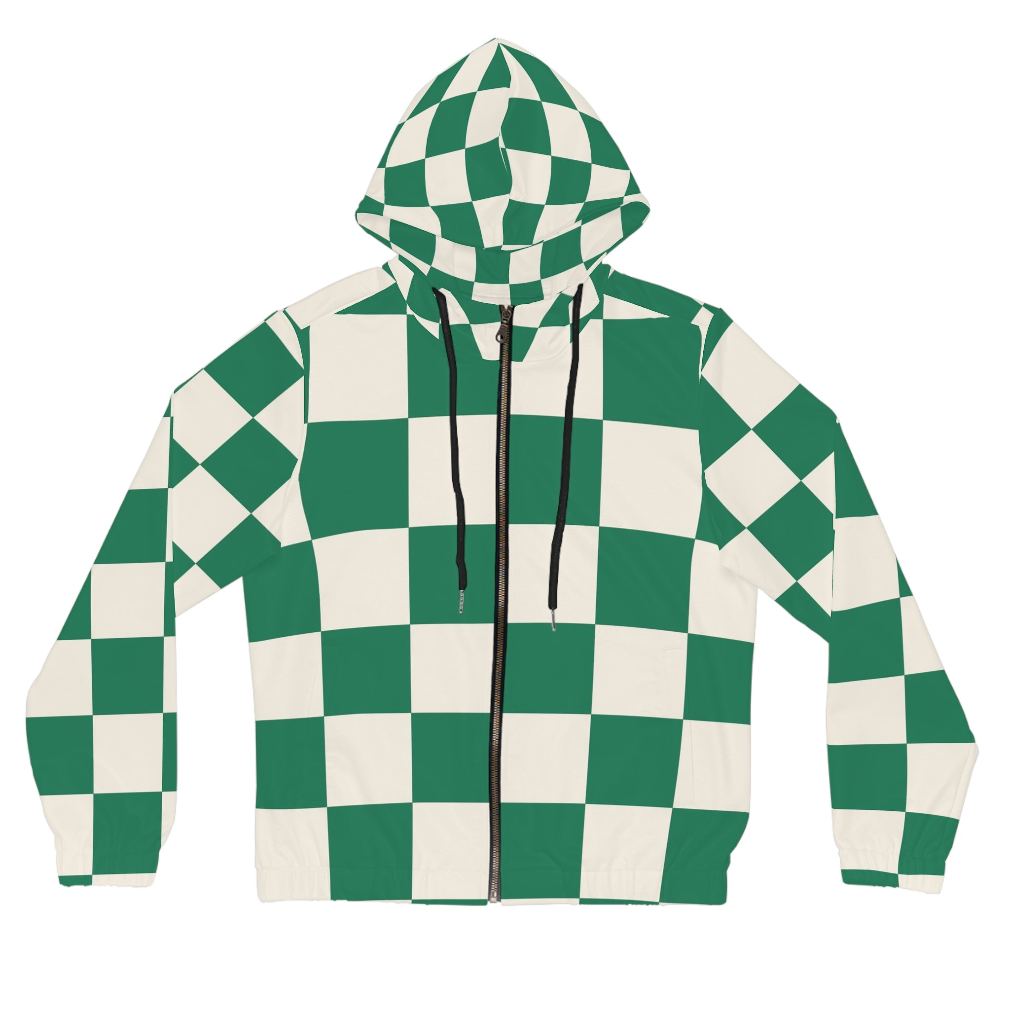 Checkerboard Dark Green Women’s Full-Zip Hoodie (AOP), Artsulli - Art is Long, Life is Short, All Over Prints, Size, XS, Color, Black, , , 15825140898879031479