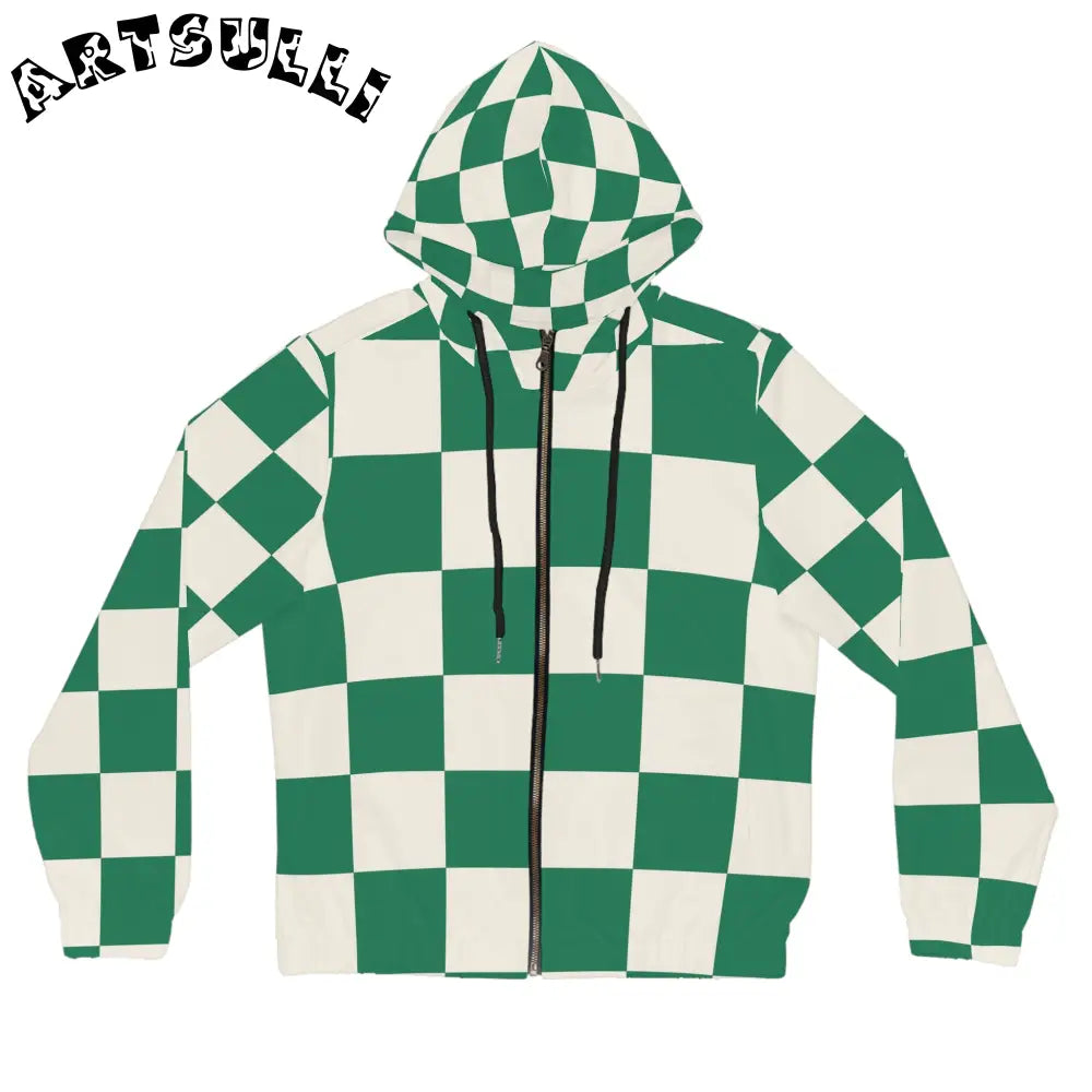 JAKKOUTTHEBXX Checkerboard Dark Green Women’s Full-Zip Hoodie (AOP)