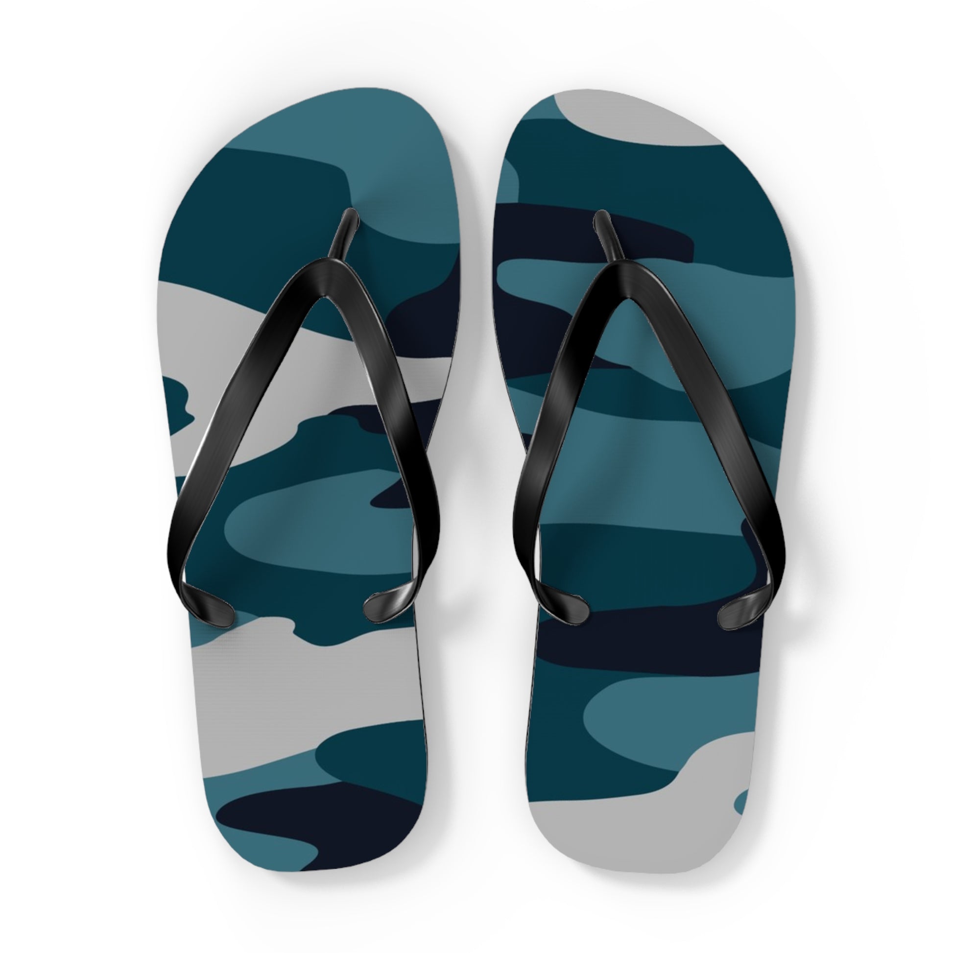 Blue Camouflage Flip Flops, Artsulli - Art is Long, Life is Short, Shoes, Size, XL, Color, Black sole, , , 10543036905102