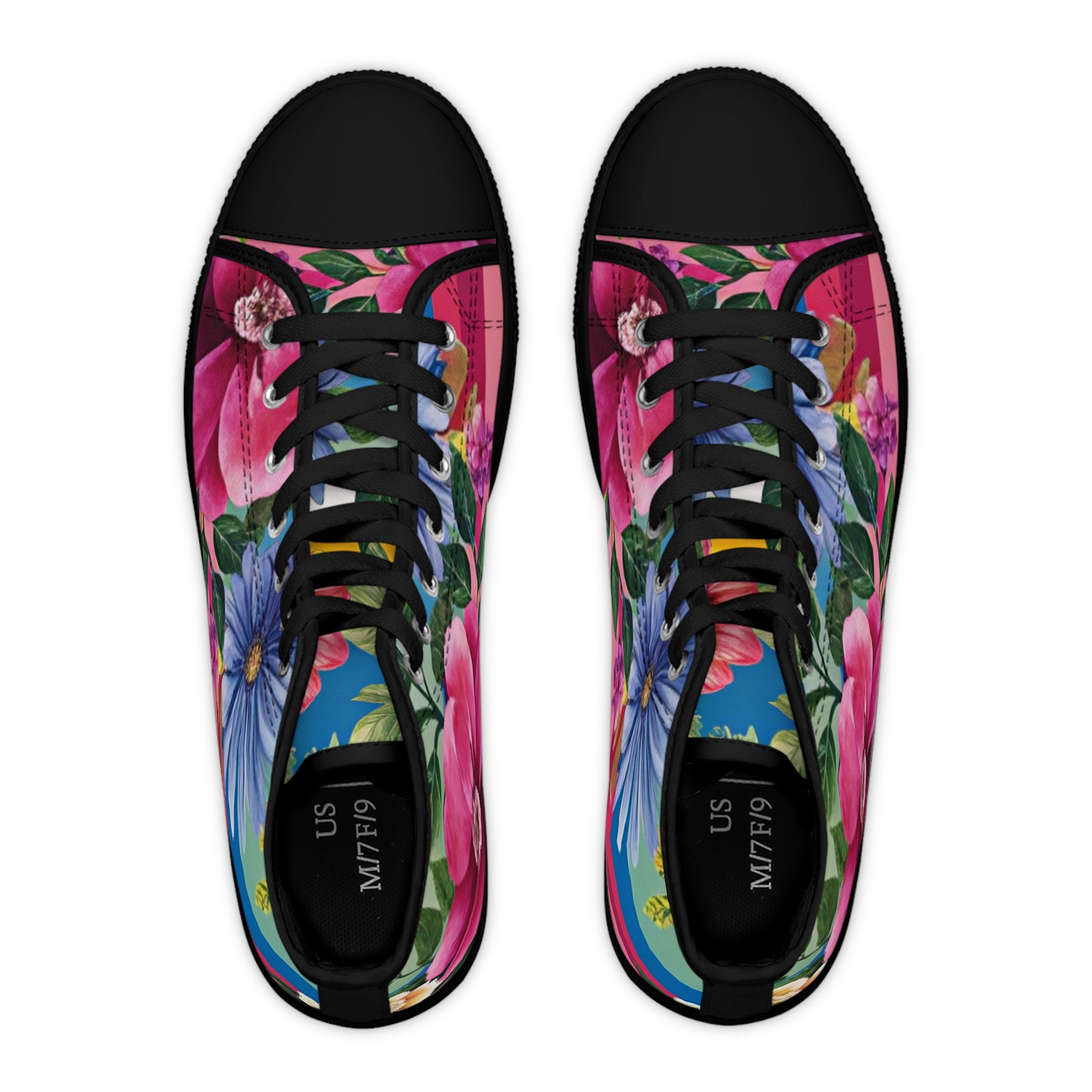 Floral Stripe 4K Women's High Top Sneakers, Artsulli - Art is Long, Life is Short, Shoes, , , , , , , 