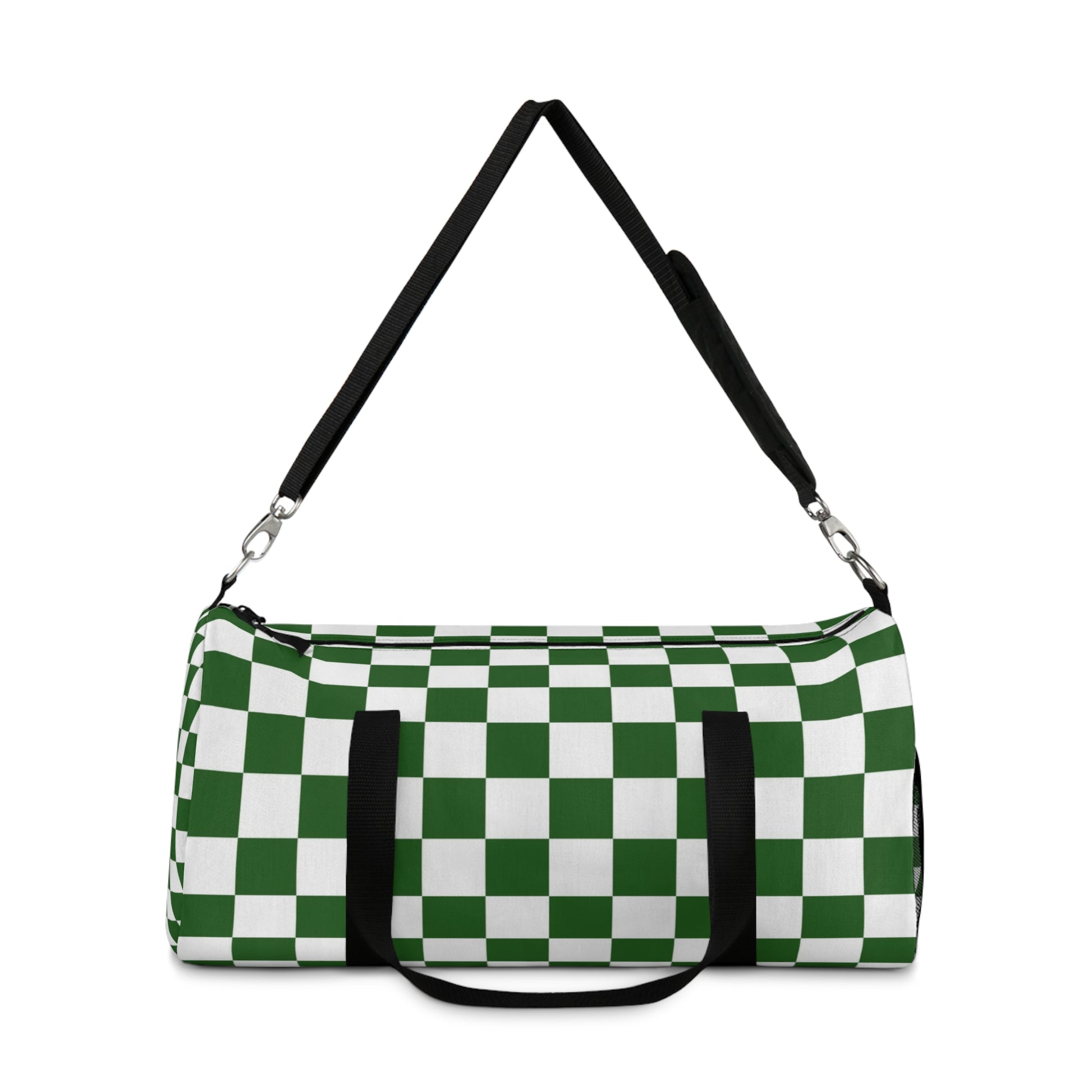 Checkerboard White and Dark Green Duffel Bag, Artsulli - Art is Long, Life is Short, Bags, , , , , , , 