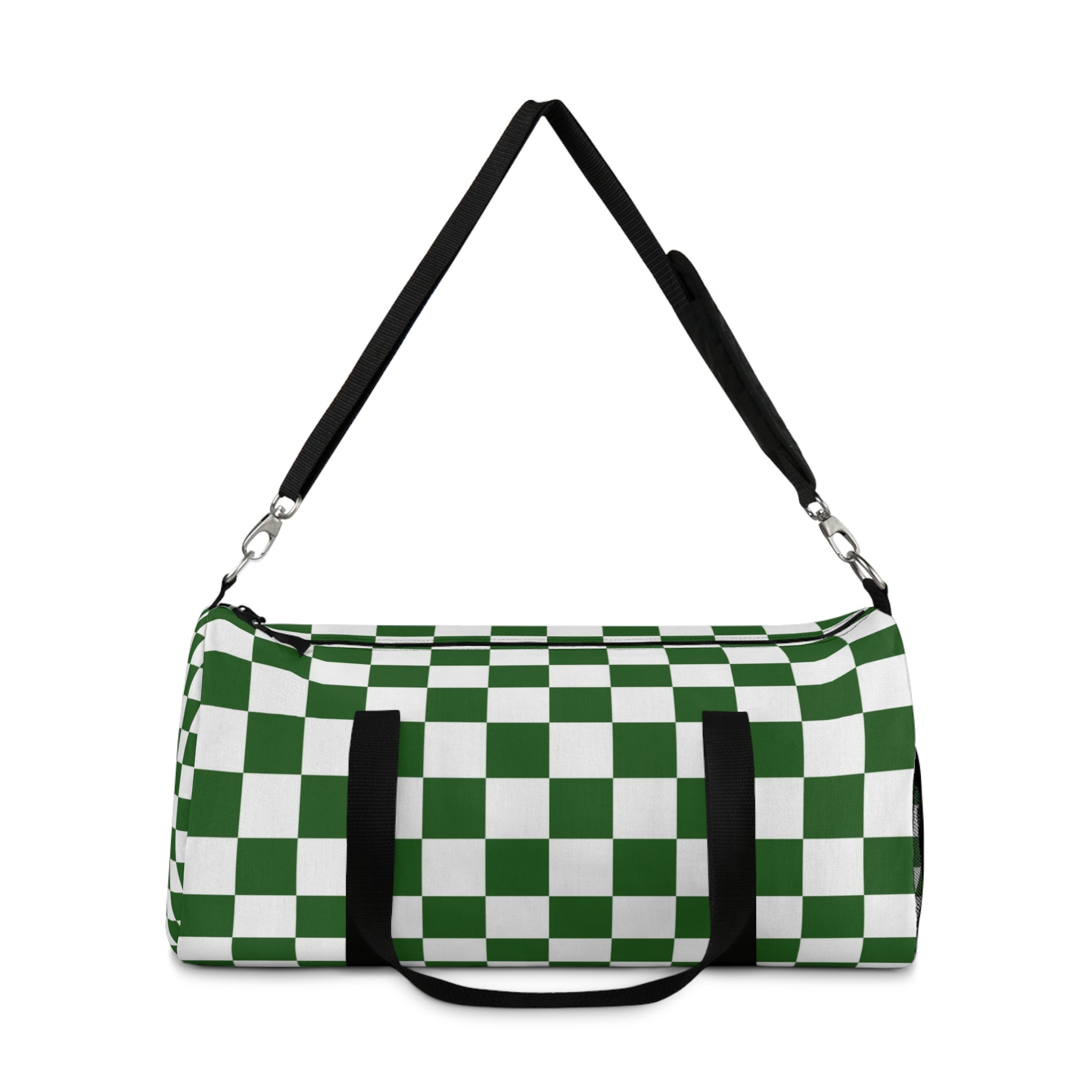 Checkerboard White and Dark Green Duffel Bag, Artsulli - Art is Long, Life is Short, Bags, , , , , , , 