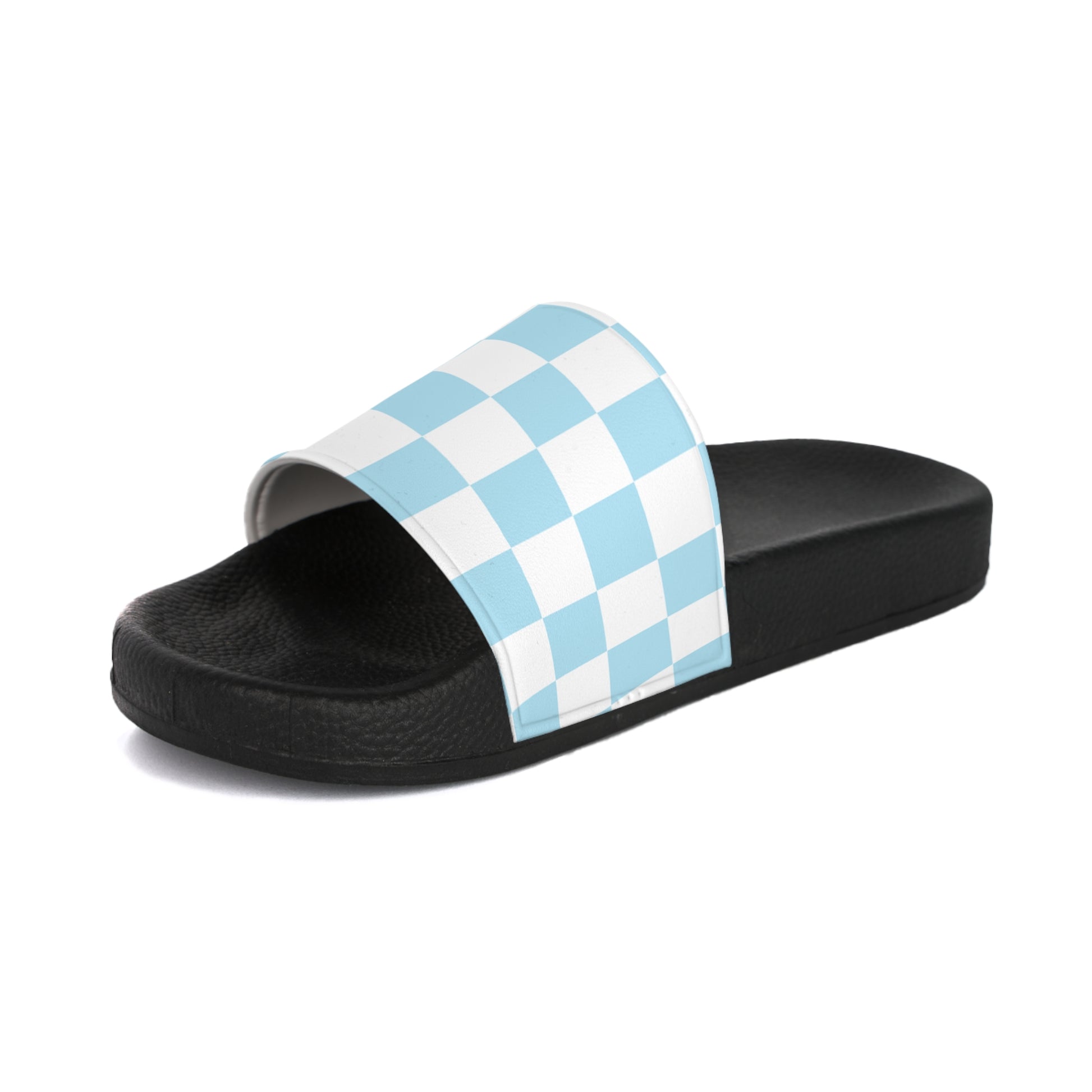 Checkerboard Sky Blue Women's Slide Sandals, Artsulli - Art is Long, Life is Short, Shoes, , , , , , , 