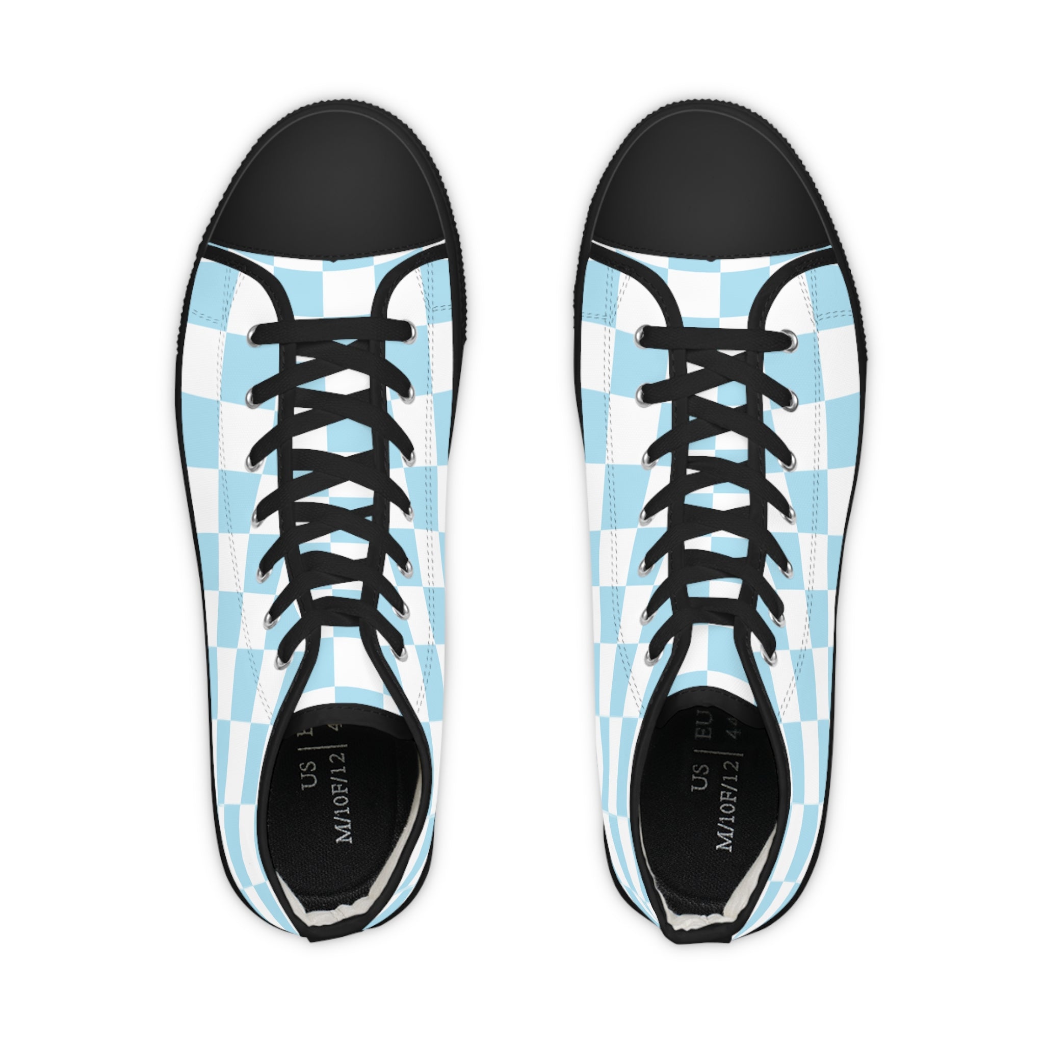 Checkerboard Sky Blue Men's High Top Sneakers, Artsulli - Art is Long, Life is Short, Shoes, , , , , , , 