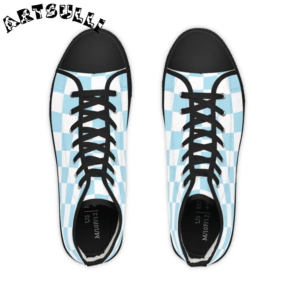 JAKKOUTTHEBXX Checkerboard Sky Blue Men’s High Top Sneakers