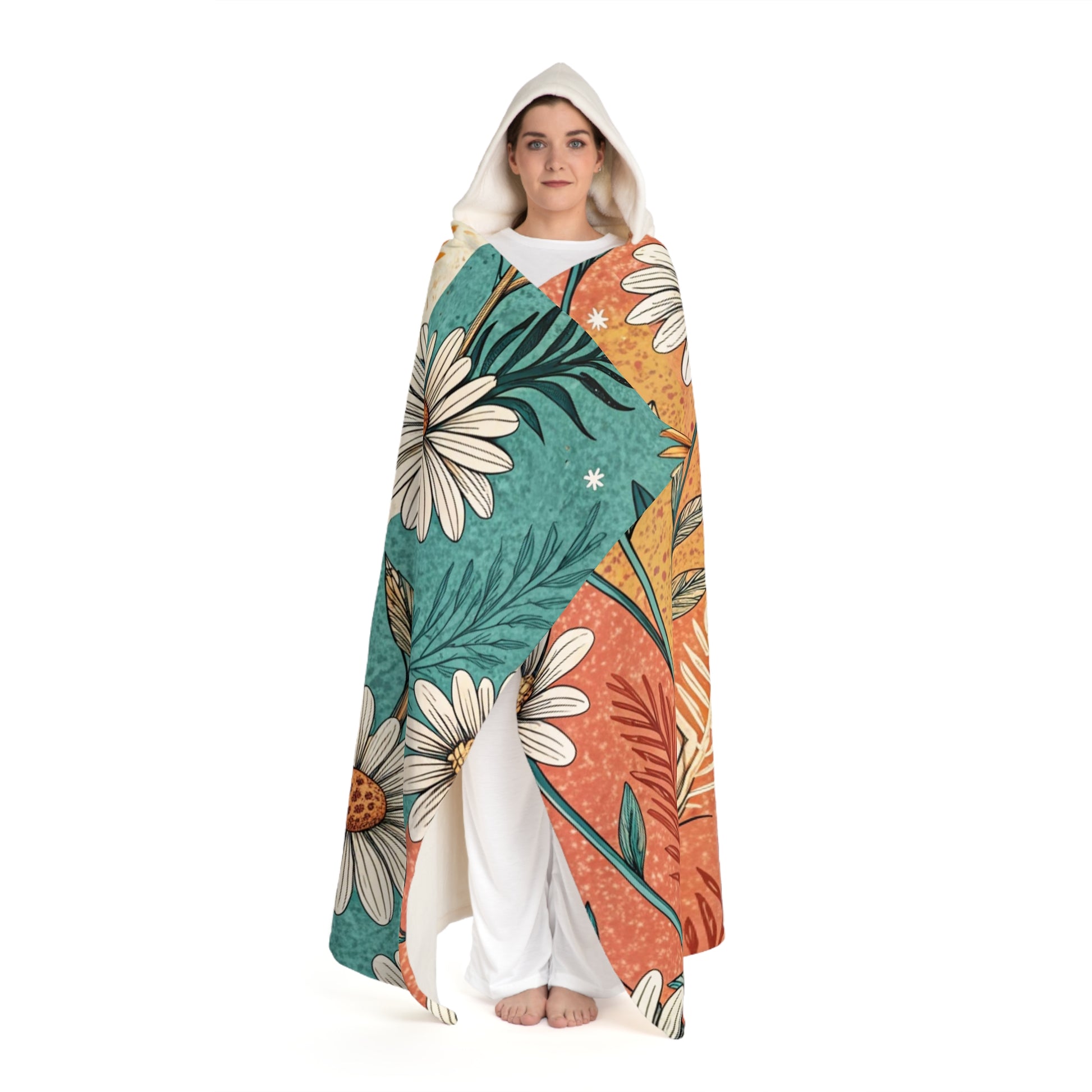 Retro Daisy Dream Hooded Sherpa Fleece Blanket, Artsulli - Art is Long, Life is Short, All Over Prints, , , , , , , 