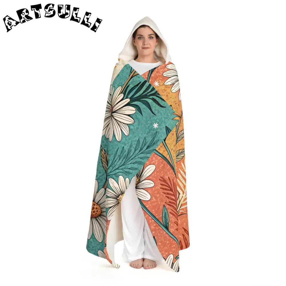 JAKKOUTTHEBXX Retro Daisy Dream Hooded Sherpa Fleece Blanket