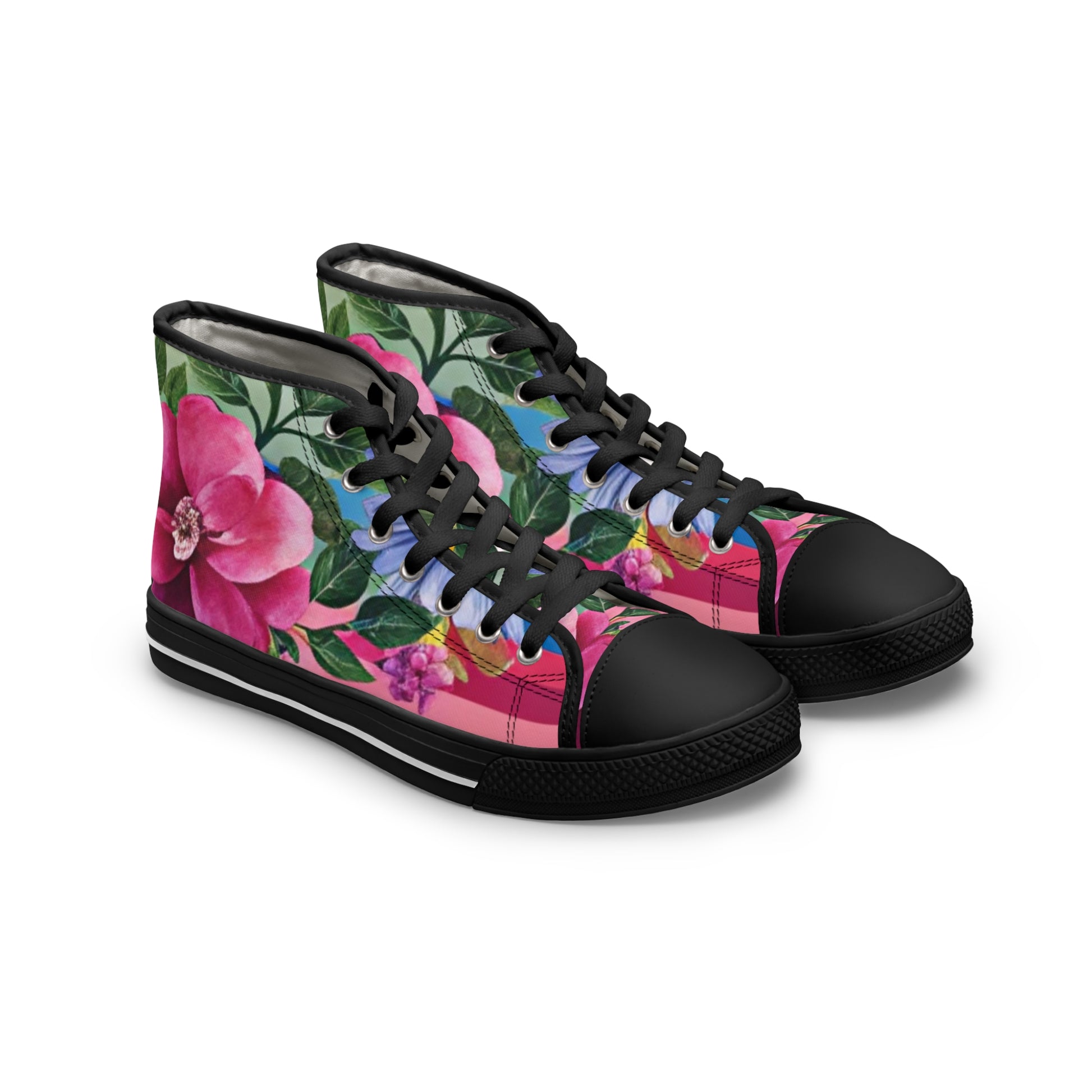 Floral Stripe 4K Women's High Top Sneakers, Artsulli - Art is Long, Life is Short, Shoes, Size, US 5.5, Color, Black sole, , , 49889304939515370891