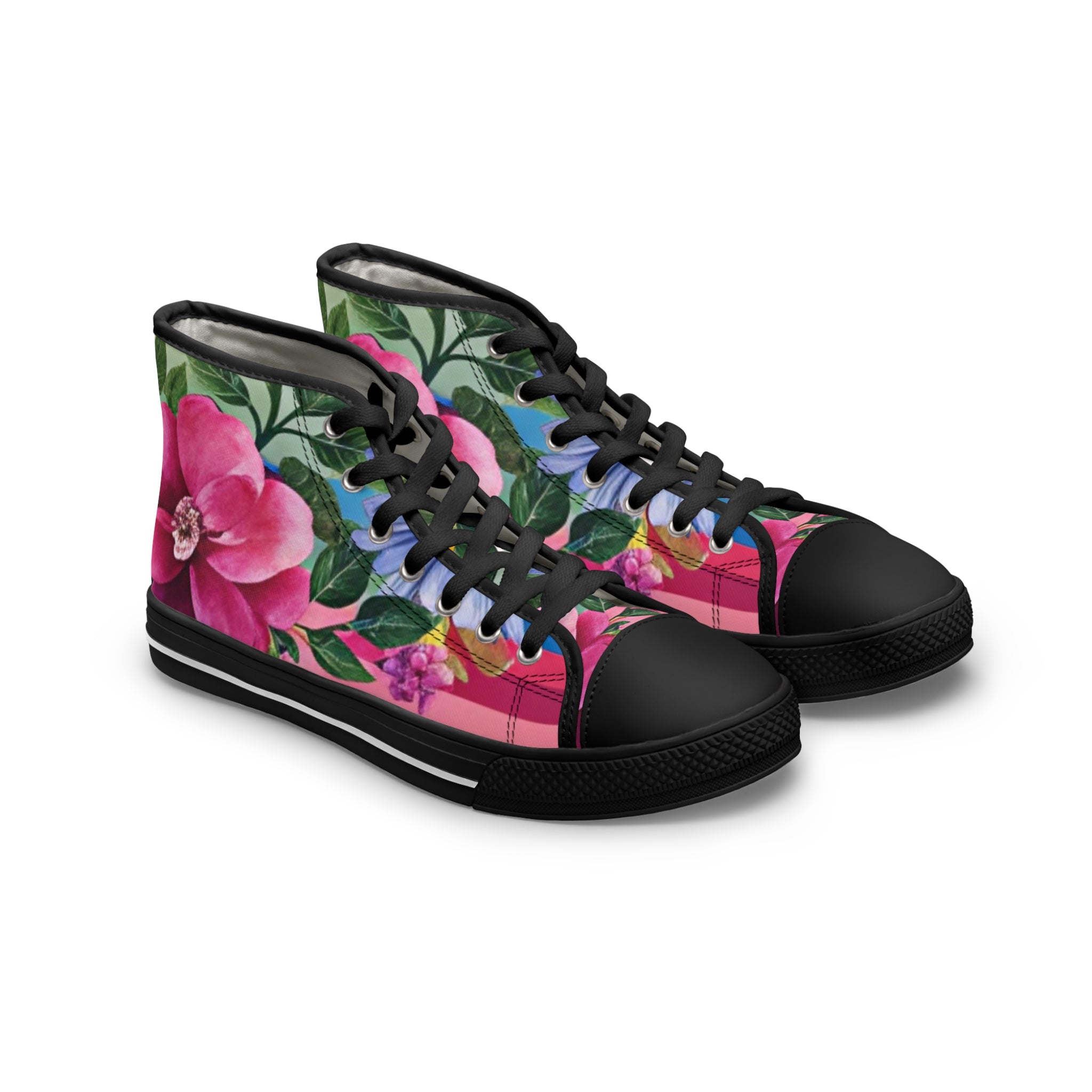 Floral Stripe 4K Women's High Top Sneakers, Artsulli - Art is Long, Life is Short, Shoes, Size, US 5.5, Color, Black sole, , , 49889304939515370891