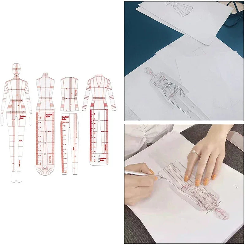 Buy The Best By Artsulli - Art is Long Life Short - 4 Pcs/Set Premium Fashion Illustration Rulers Plastic Sewing Patchwork Ruler Sketching