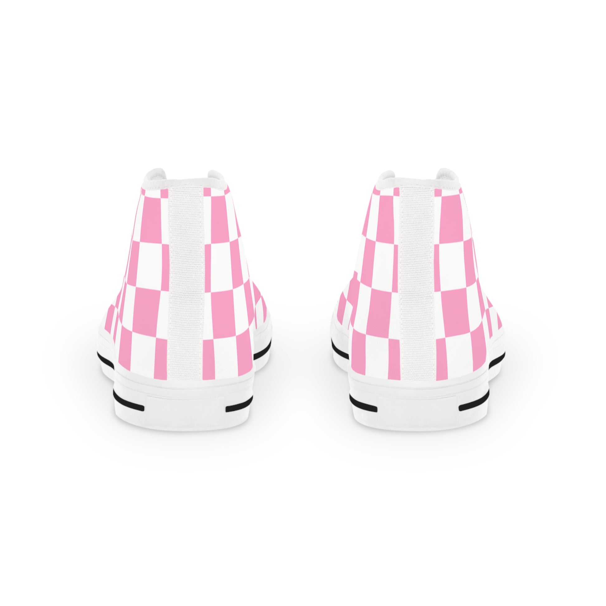 Checkerboard Hot Pink and White Men's High Top Sneakers, Artsulli - Art is Long, Life is Short, Shoes, , , , , , , 