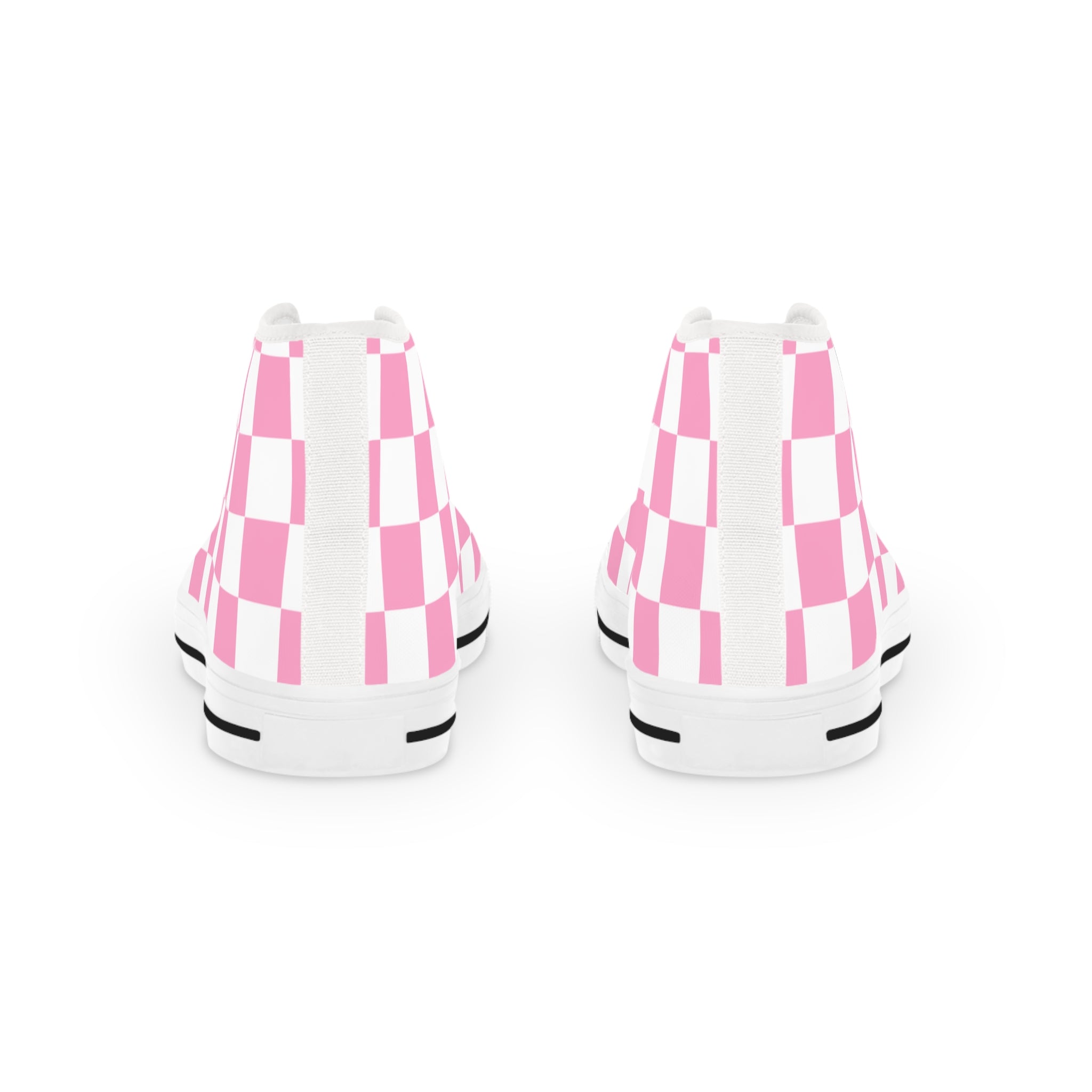 Checkerboard Hot Pink and White Men's High Top Sneakers, Artsulli - Art is Long, Life is Short, Shoes, , , , , , , 