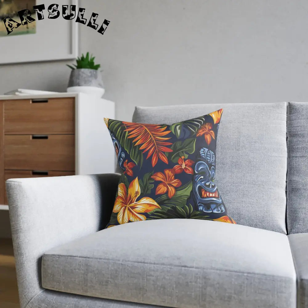 JAKKOUTTHEBXX Tropical Tiki Mask Throw Pillow 2025