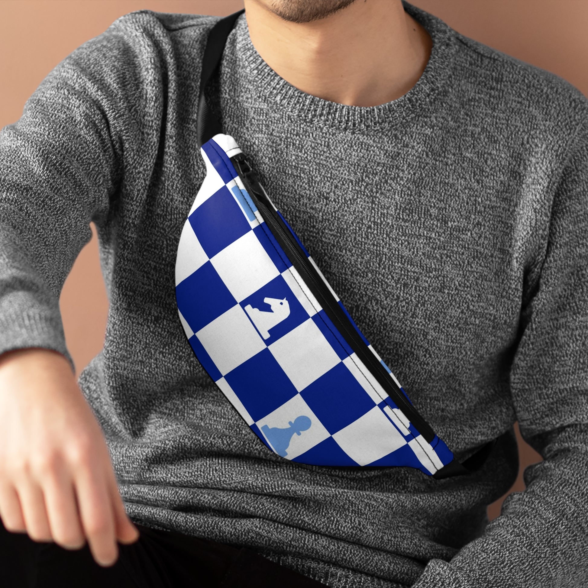 Chessboard Navy Blue Fanny Pack, Artsulli - Art is Long, Life is Short, Bags, , , , , , , 