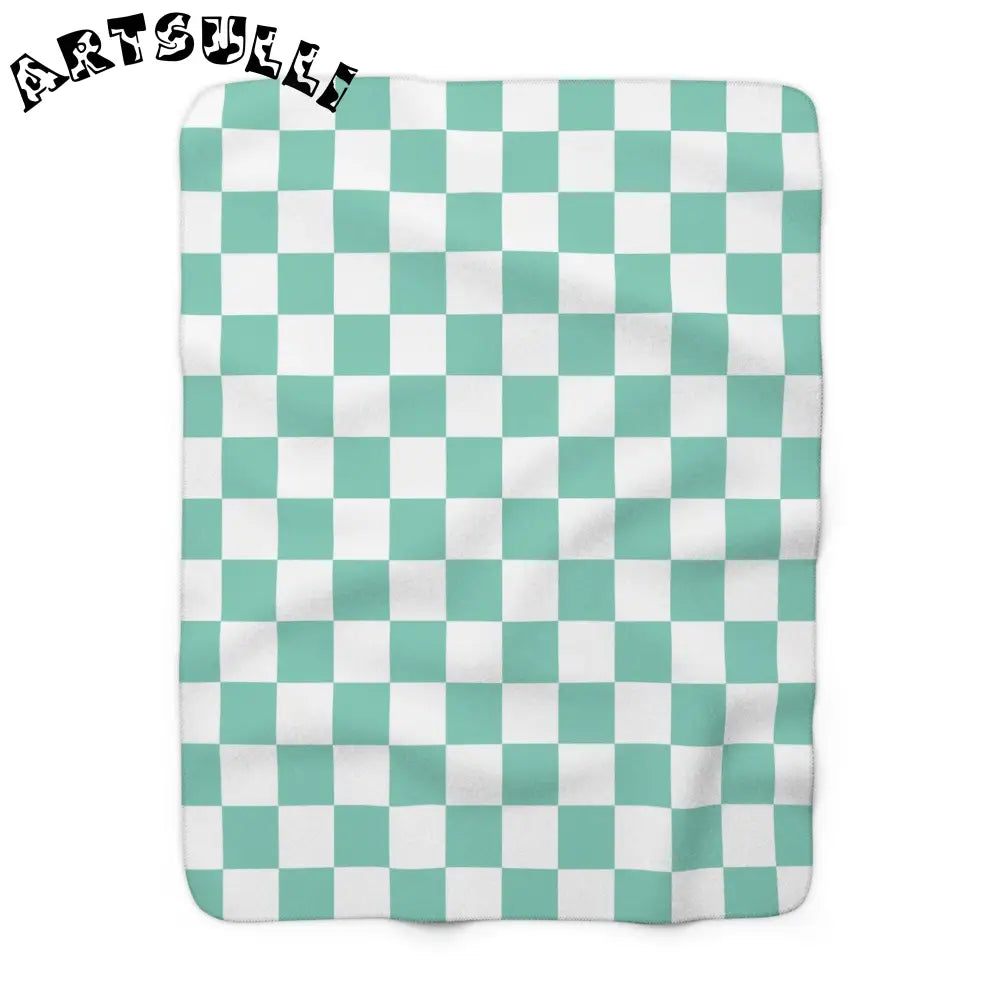 JAKKOUTTHEBXX Checkerboard Light Green Sherpa Fleece Blanket
