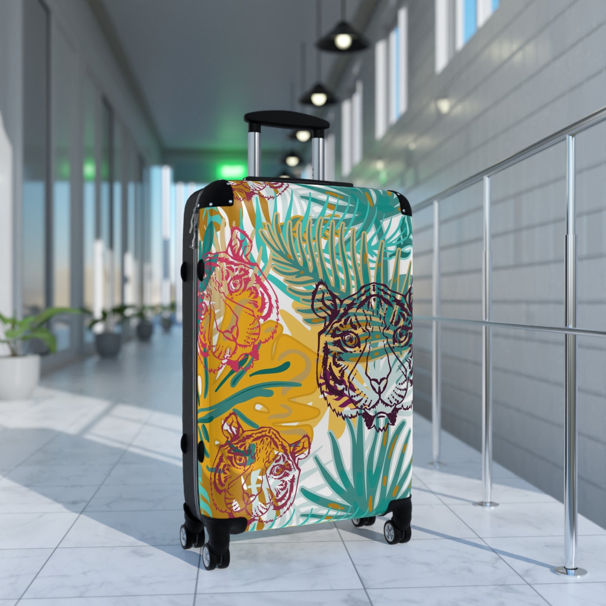 Tropical Jungle Tigers Brown and Green Suitcase, Artsulli - Art is Long, Life is Short, Bags, , , , , , , 