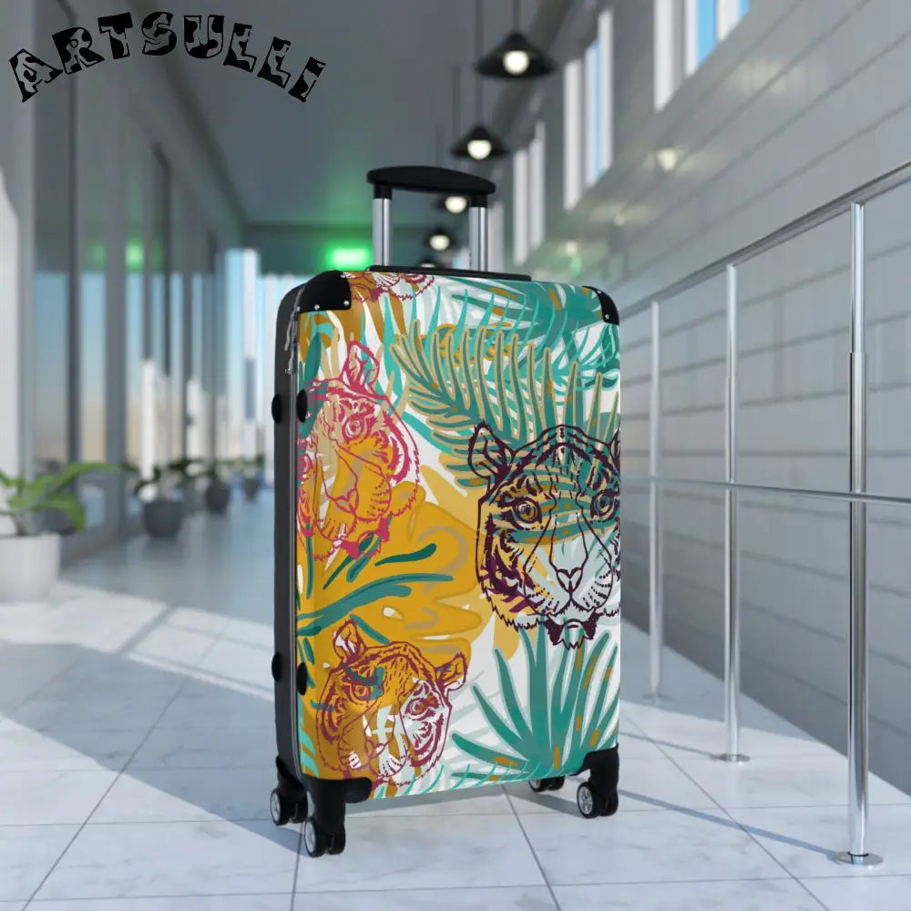 JAKKOUTTHEBXX Tropical Jungle Tigers Brown and Green Suitcase