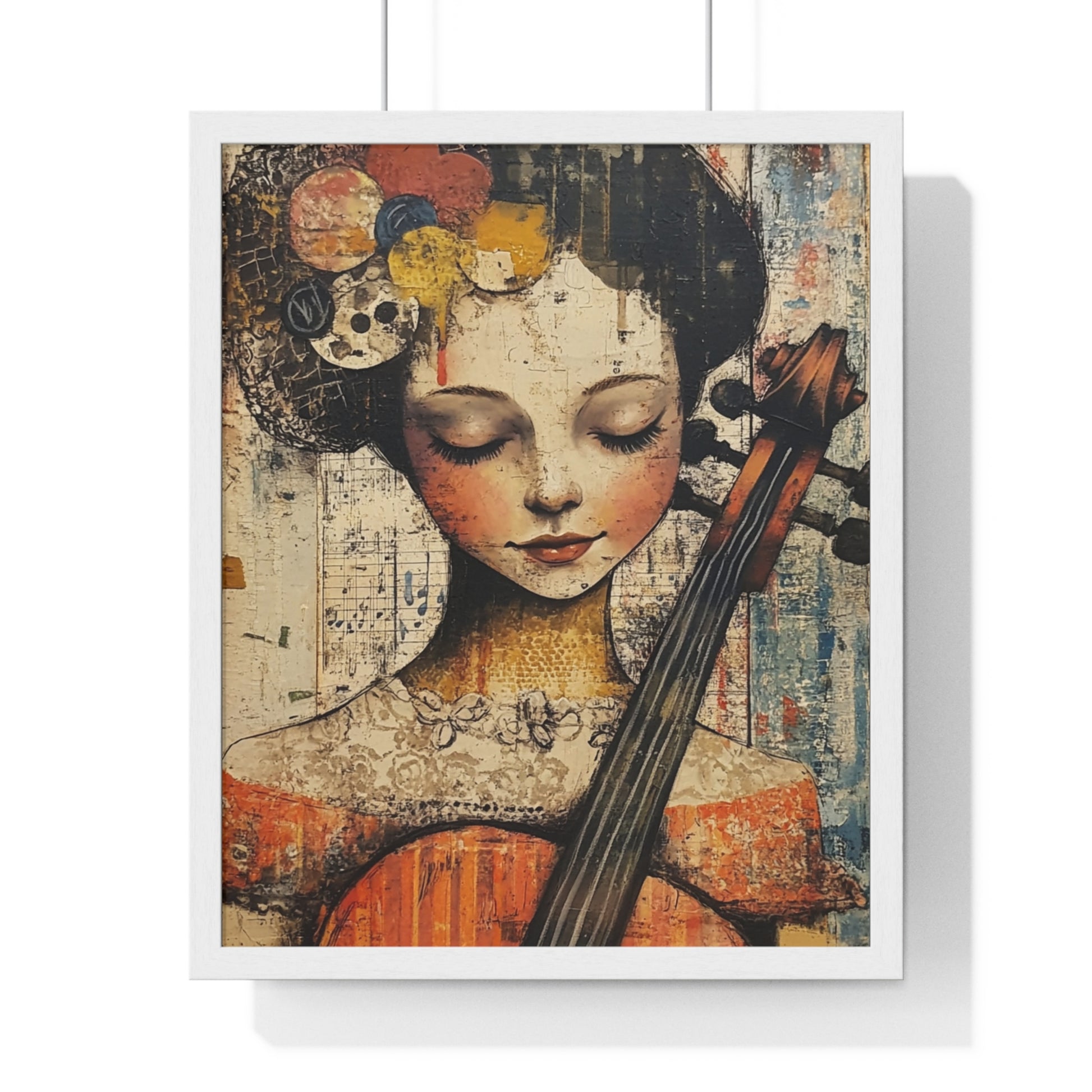 Girl With A Violin Vertical Framed Poster, Artsulli - Art is Long, Life is Short, Poster, Size, 16" x 20", Color, White, , , 25890141579941384778