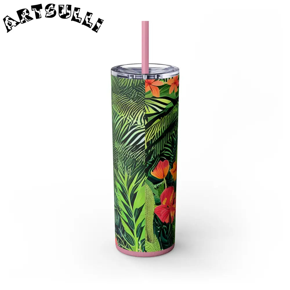 JAKKOUTTHEBXX White Tropical Leaf and Flower Tumbler JAKKOUTTHEBXX