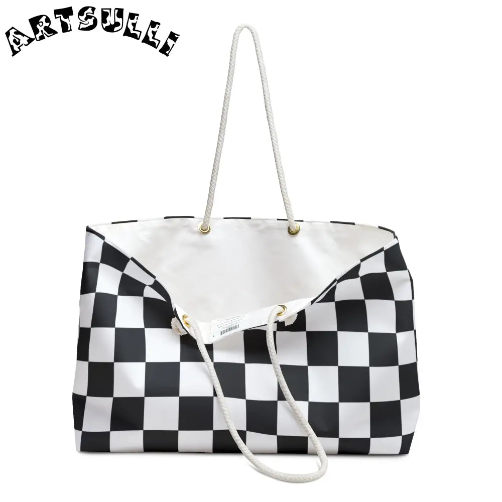 JAKKOUTTHEBXX Checkerboard White and Black Weekender Bag
