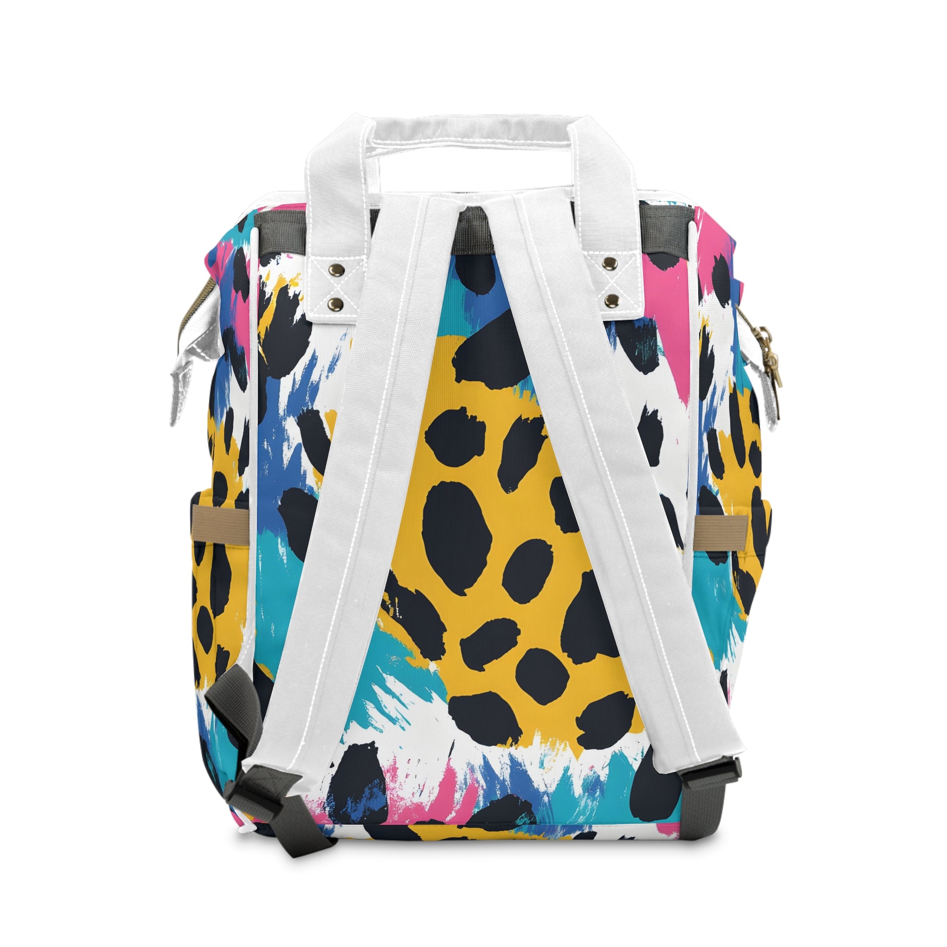 Leopard Print x Paint Brush Strokes Multi-Color Multifunctional Diaper Backpack, Artsulli - Art is Long, Life is Short, Bags, , , , , , , 