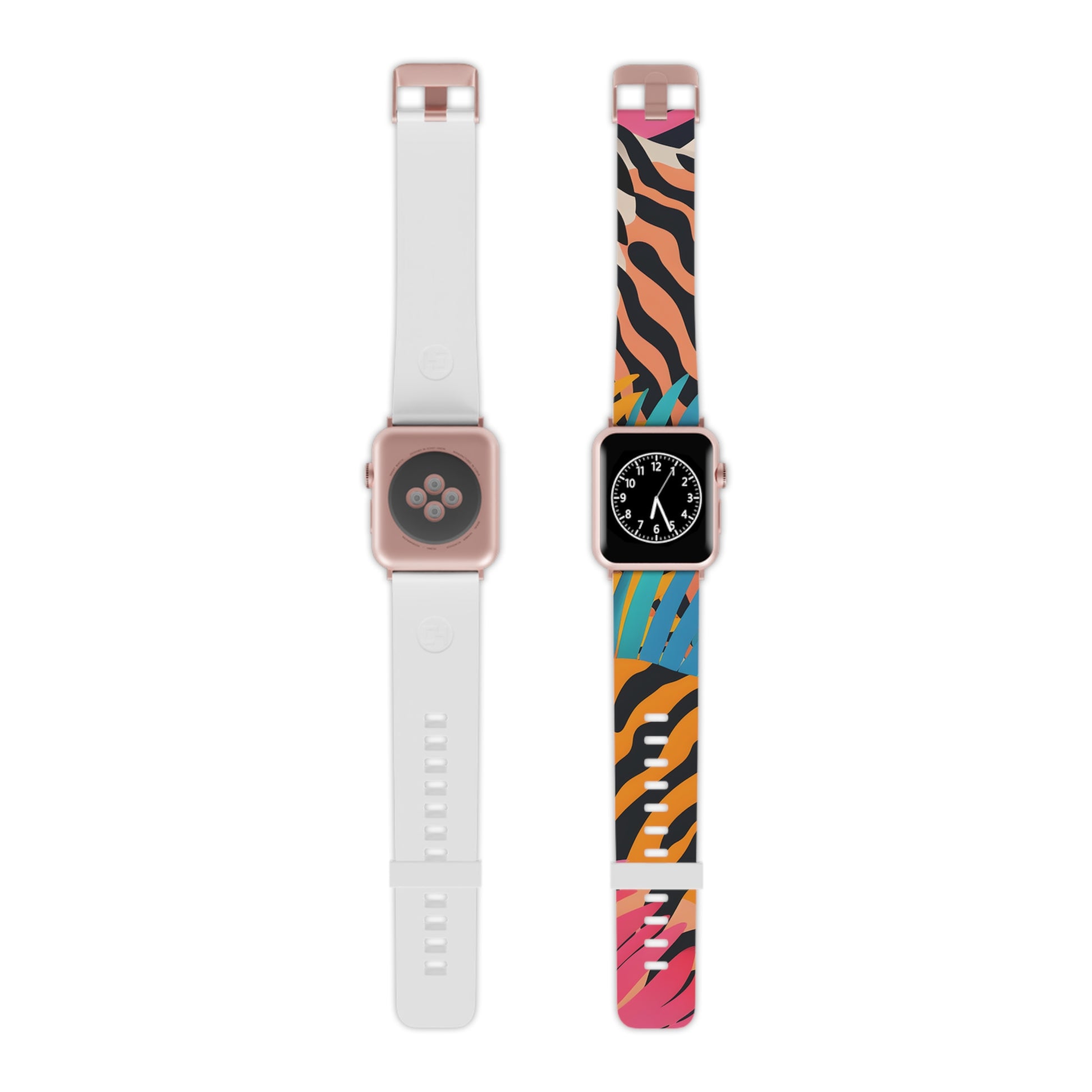 Palm Leaves x Zebra Stripes x Tiger Stripes Orange and Blue  Watch Band for Apple Watch, Artsulli - Art is Long, Life is Short, Accessories, Size, 8'' × 0.75'' / 42 - 44 mm, Color, Rose Gold, , , 90129982523776