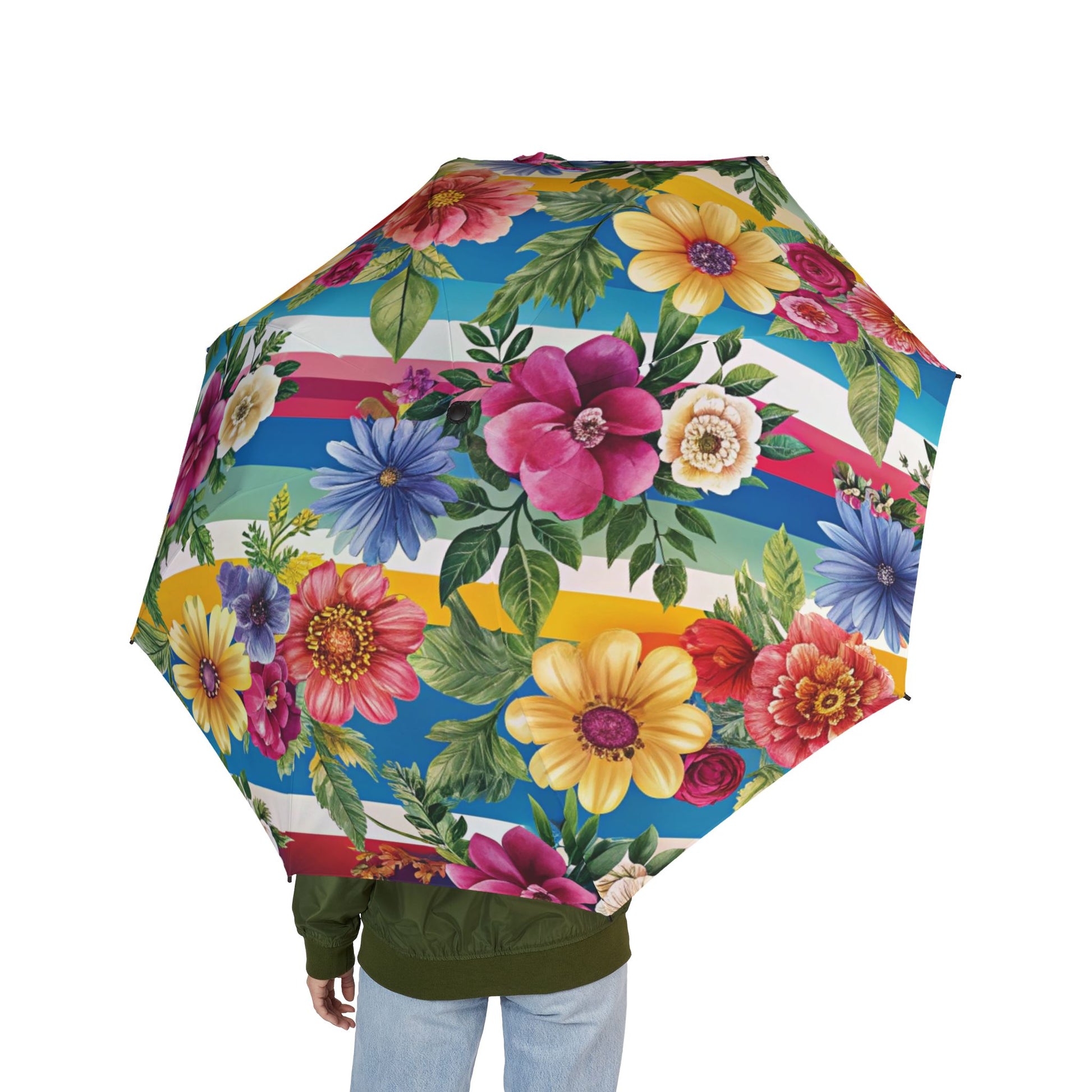 Floral Stripe 4K II Semi-Automatic Foldable Umbrella, Artsulli - Art is Long, Life is Short, Accessories, , , , , , , 