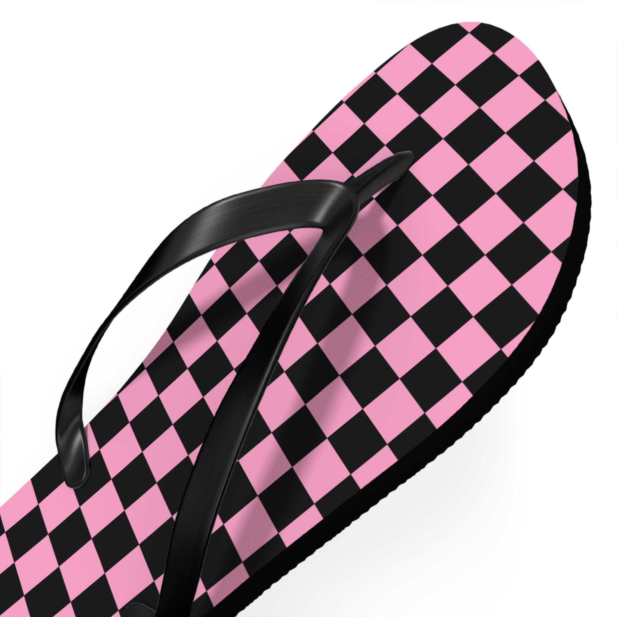 Checkerboard Black and Pink Flip Flops, Artsulli - Art is Long, Life is Short, Shoes, , , , , , , 