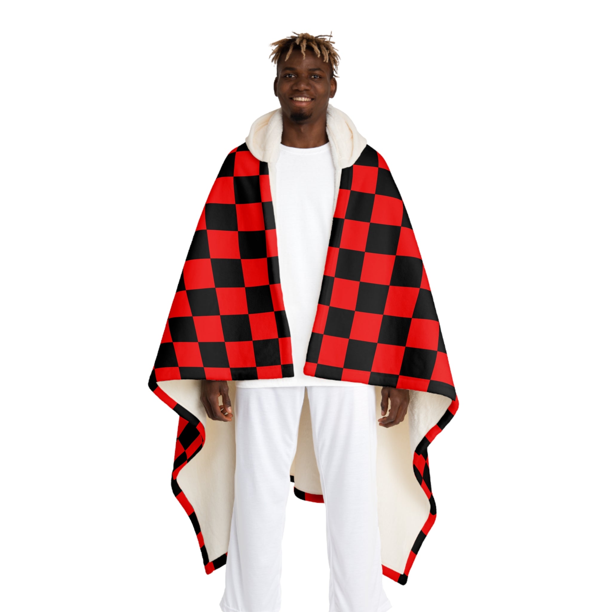 Checkerboard II Red and Black Hooded Sherpa Fleece Blanket, Artsulli - Art is Long, Life is Short, All Over Prints, Size, One size, Color, Cream, , , 27178989692313885653