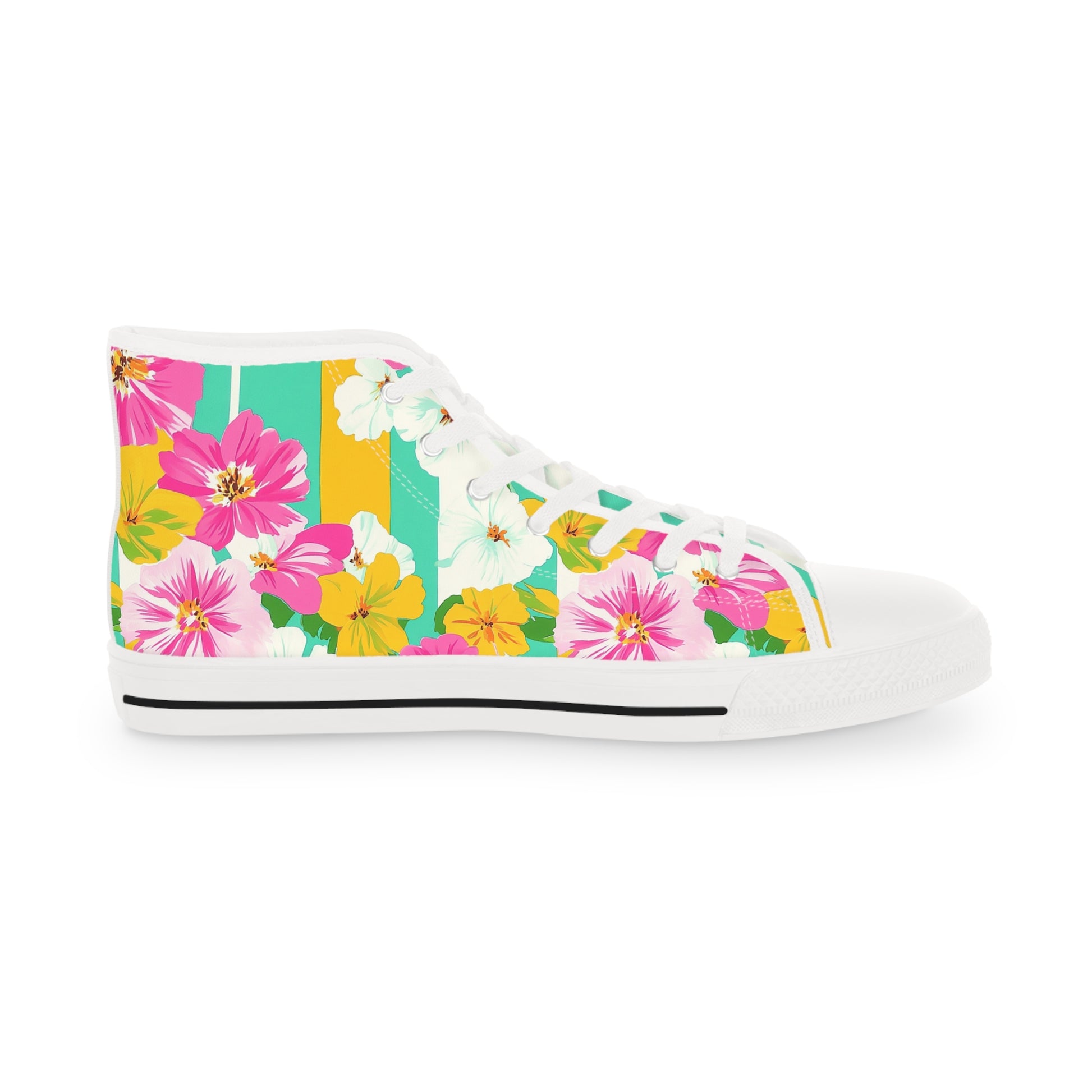 Pastel x Floral x Stripes Multi-Color Men's High Top Sneakers, Artsulli - Art is Long, Life is Short, Shoes, , , , , , , 