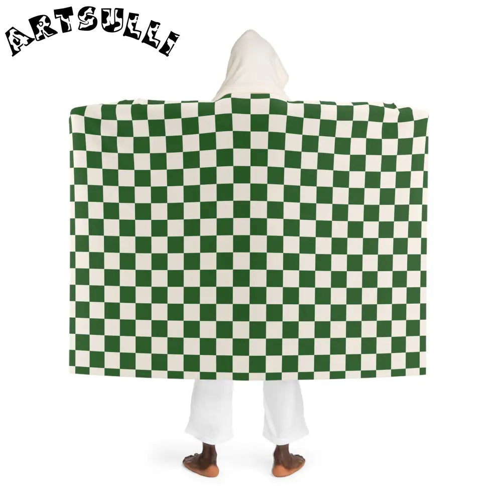 JAKKOUTTHEBXX Checkerboard White and Dark Green Hooded Sherpa Fleece