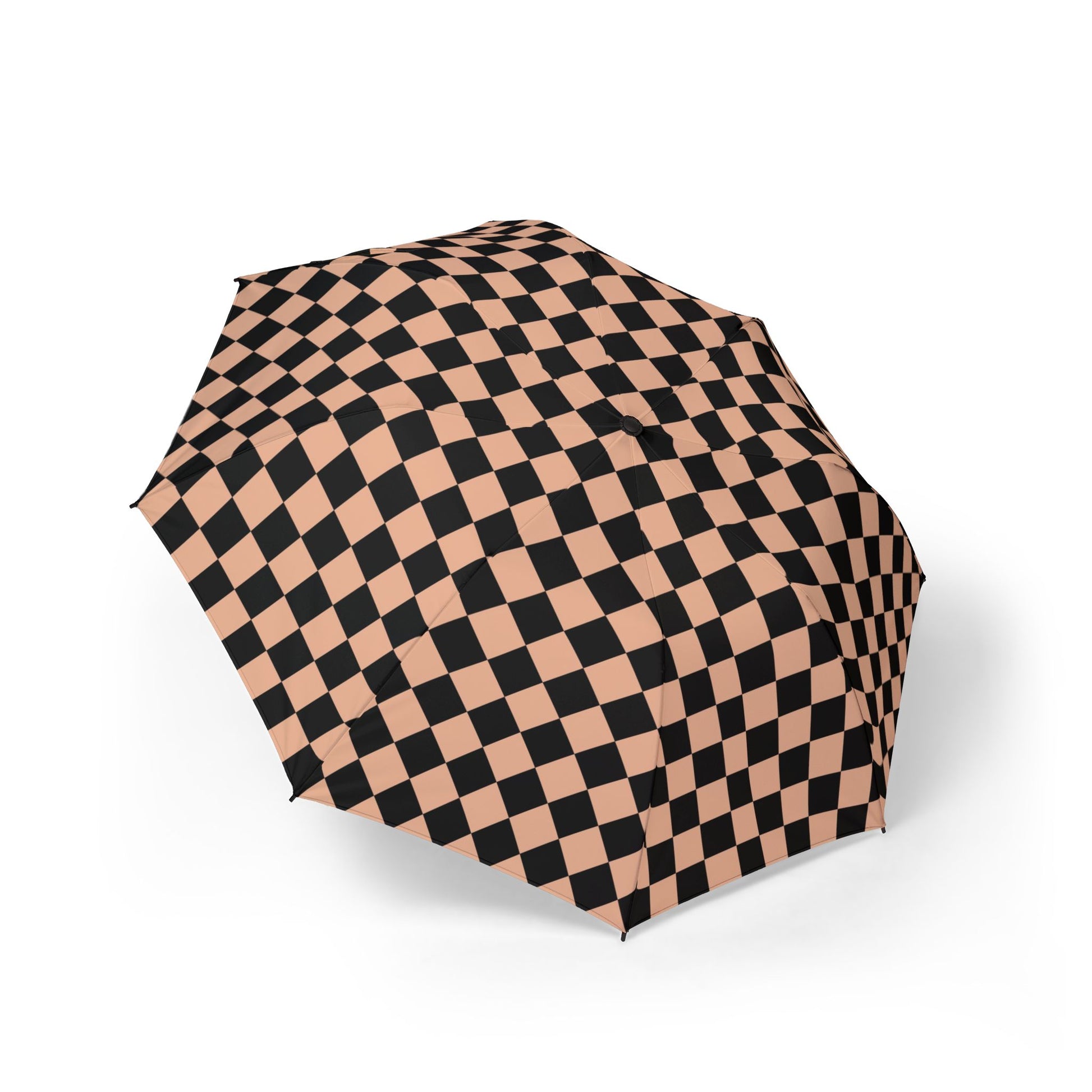 Checkerboard II Soft Orange and Black Semi-Automatic Foldable Umbrella, Artsulli - Art is Long, Life is Short, Accessories, Size, One size, , , , , 76314384099583248477