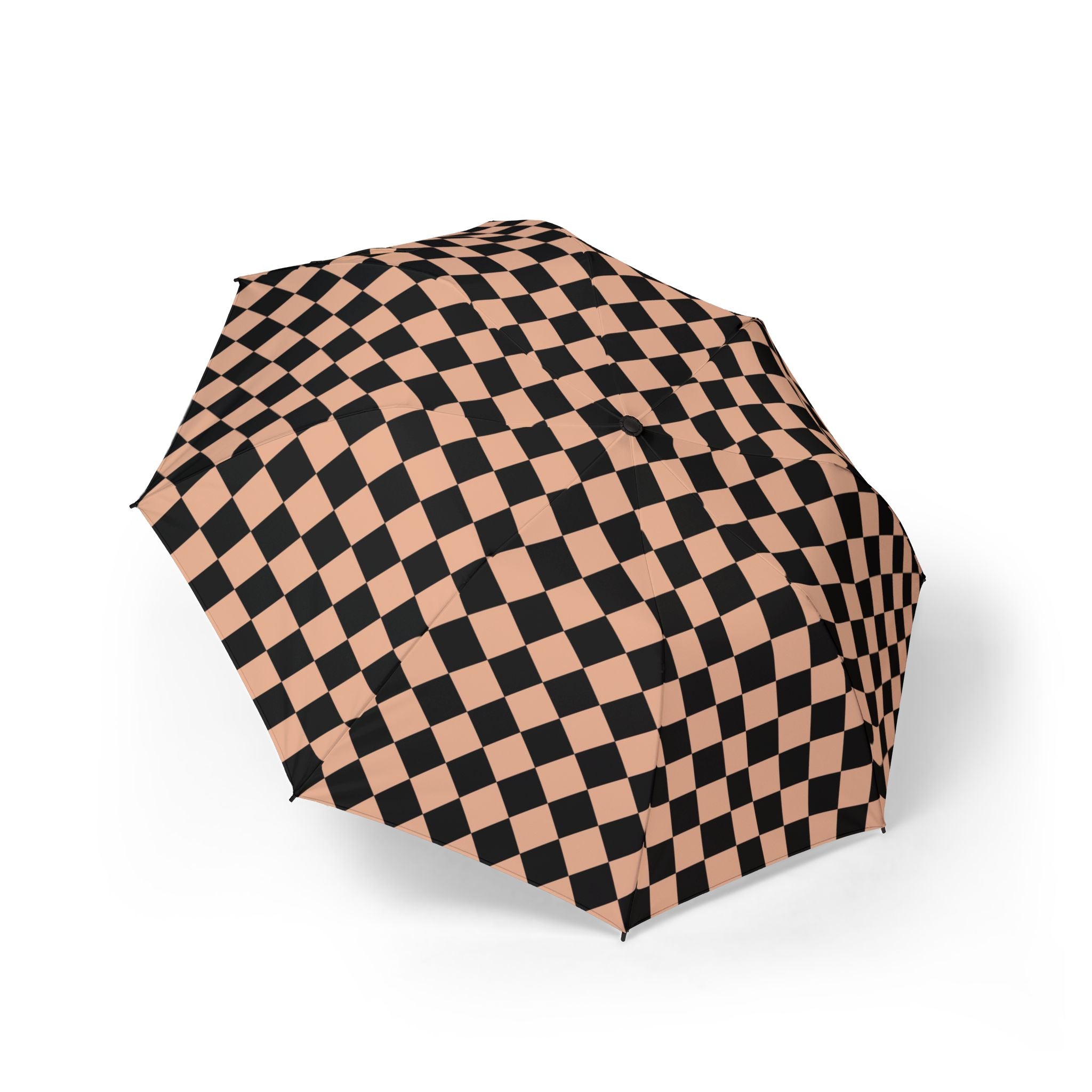 Checkerboard II Soft Orange and Black Semi-Automatic Foldable Umbrella, Artsulli - Art is Long, Life is Short, Accessories, Size, One size, , , , , 76314384099583248477