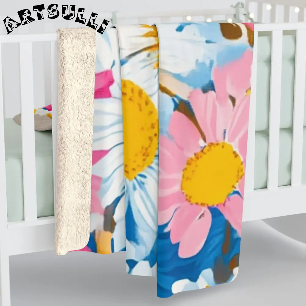 JAKKOUTTHEBXX CDG Daisy Dream Blue Sherpa Fleece Blanket