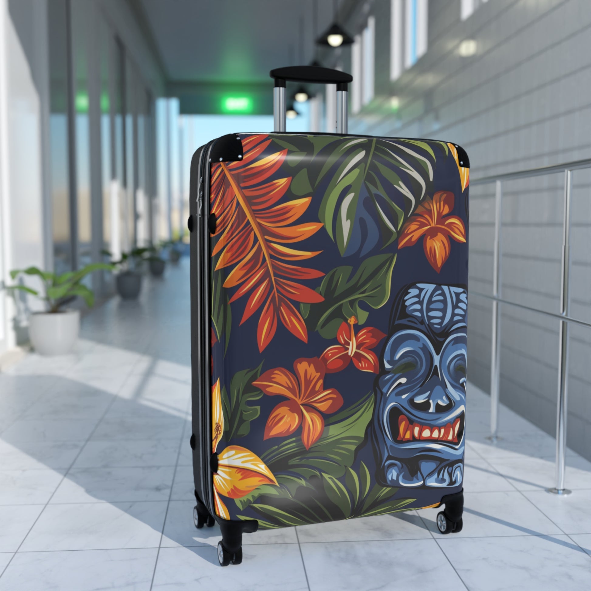 Tiki Bloom Navy Suitcase, Artsulli - Art is Long, Life is Short, Bags, , , , , , , 