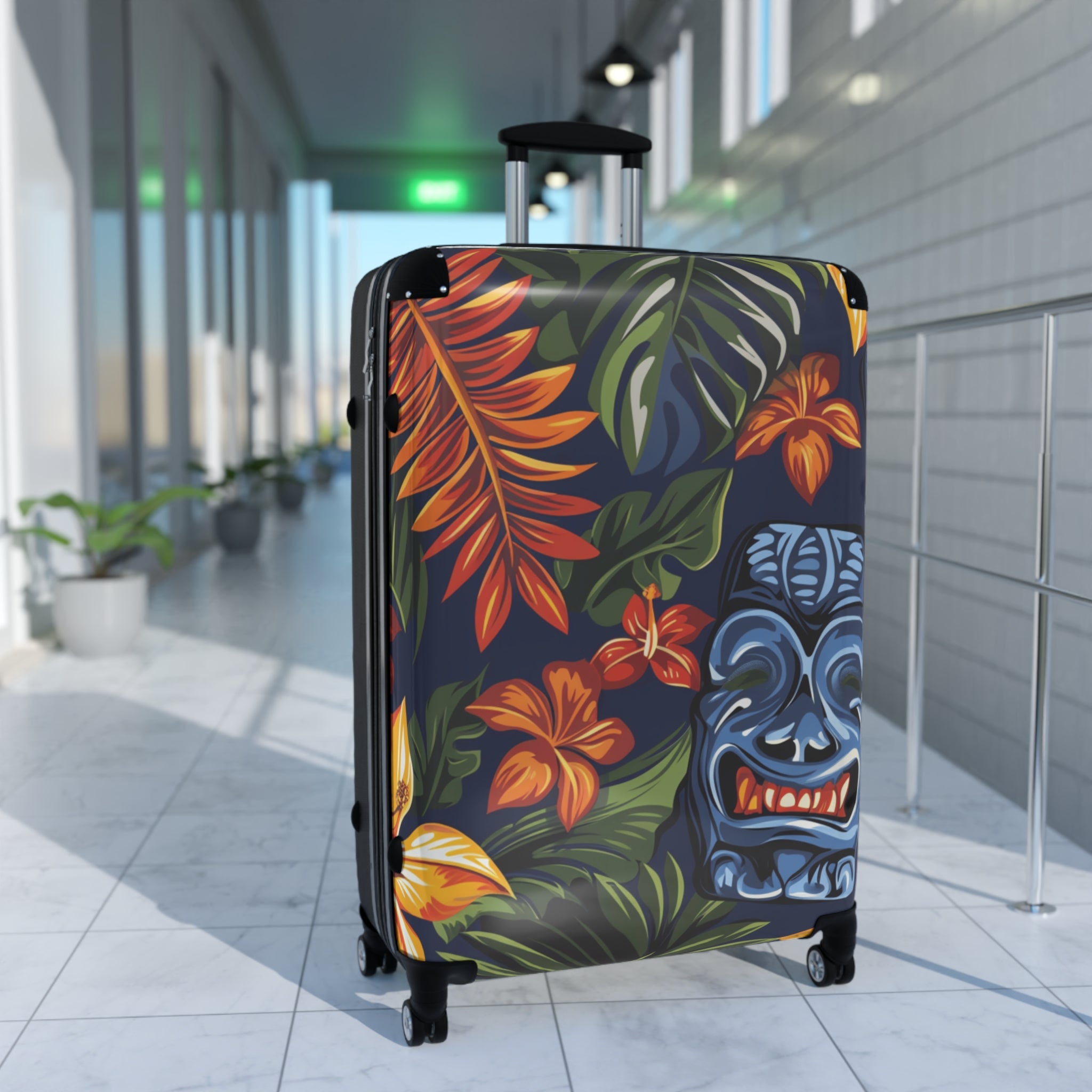 Tiki Bloom Navy Suitcase, Artsulli - Art is Long, Life is Short, Bags, , , , , , , 