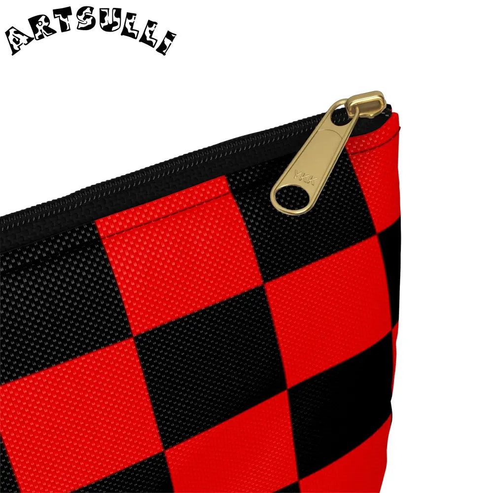 JAKKOUTTHEBXX Checkerboard Red and Black Accessory Pouch