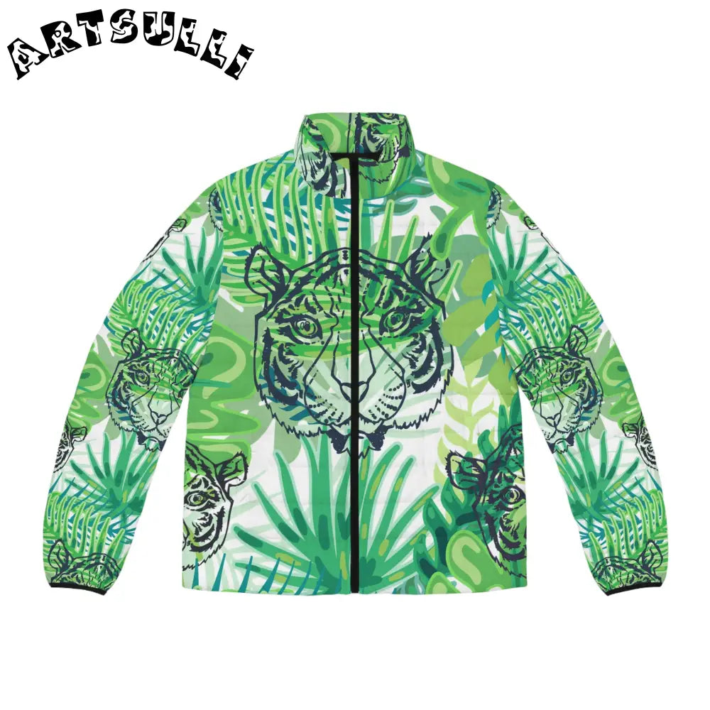 JAKKOUTTHEBXX Tropical Jungle Tigers Green Men’s Puffer Jacket (AOP)