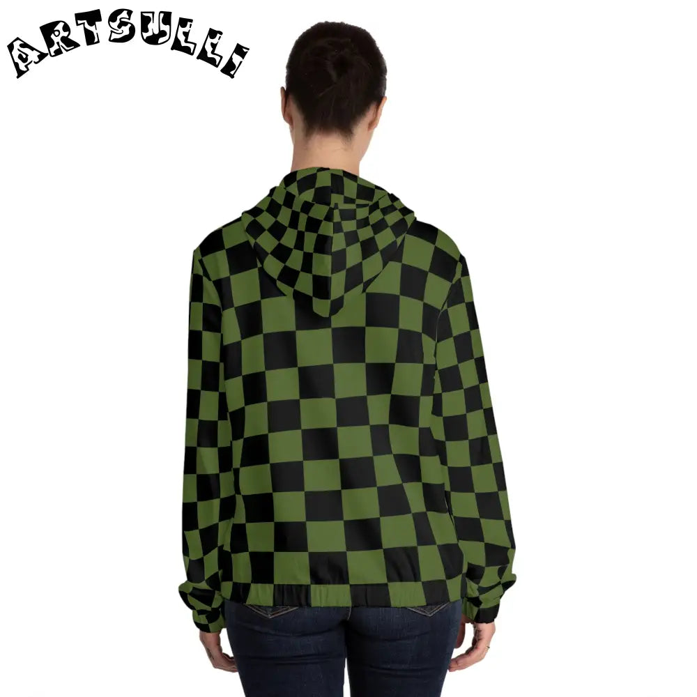 JAKKOUTTHEBXX Checkerboard Olive Green and Black Women’s Full-Zip