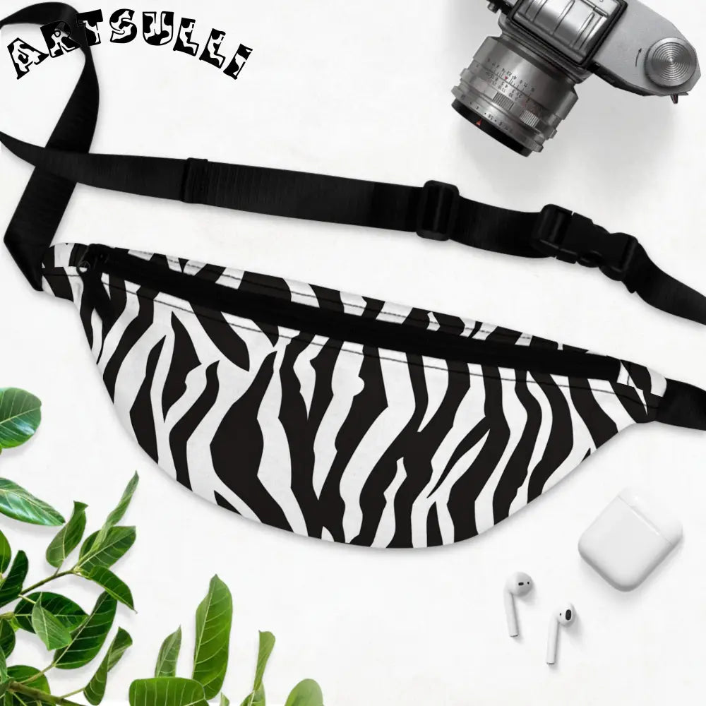 JAKKOUTTHEBXX Black and White Zebra Print Fanny Pack with Adjustable