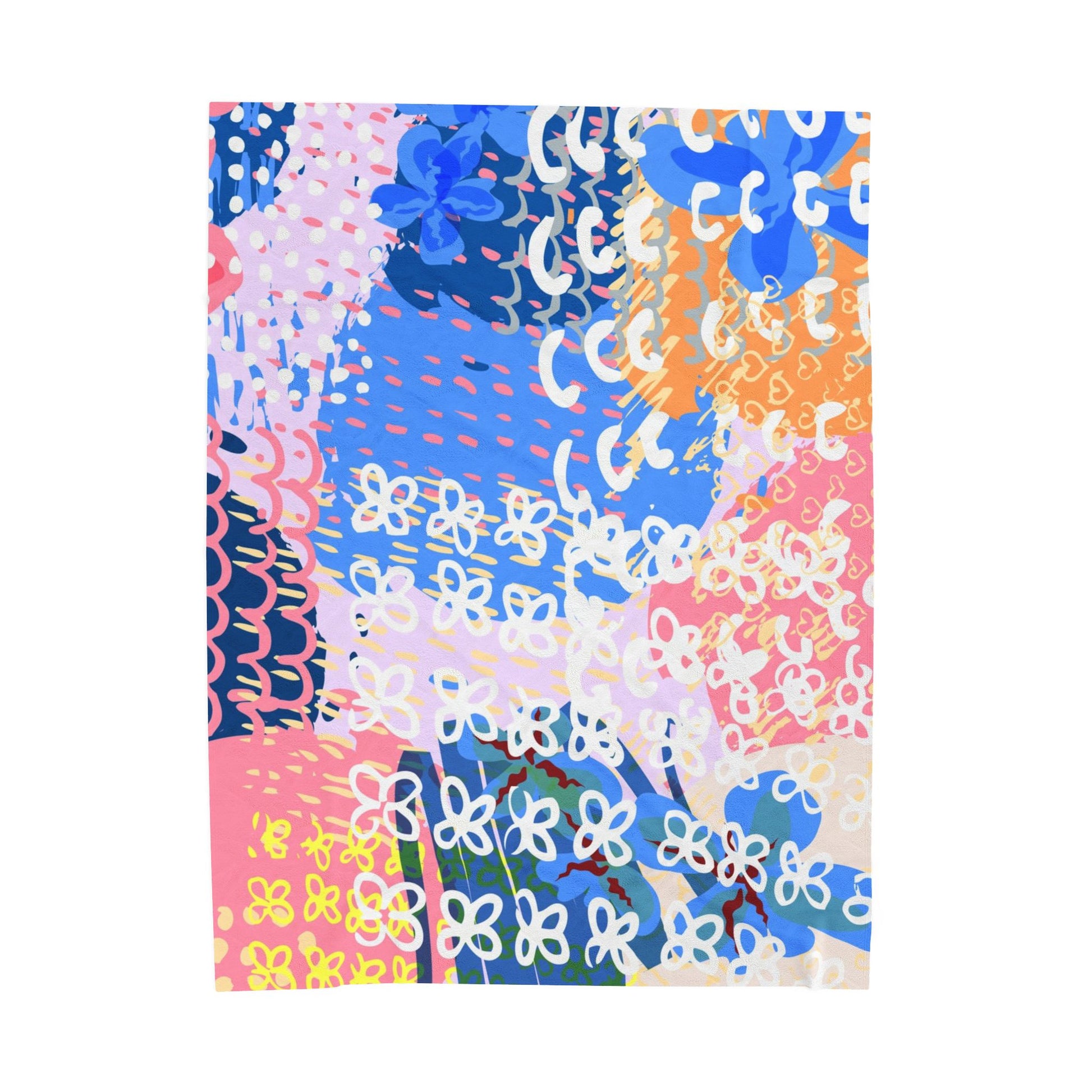 Flowers x Doodles x Hearts Multi-Color Velveteen Plush Blanket, Artsulli - Art is Long, Life is Short, All Over Prints, Size, 60" × 80", , , , , 95961187337367281080