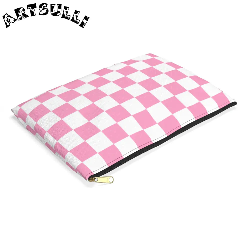 JAKKOUTTHEBXX Checkerboard Hot Pink and White Accessory Pouch