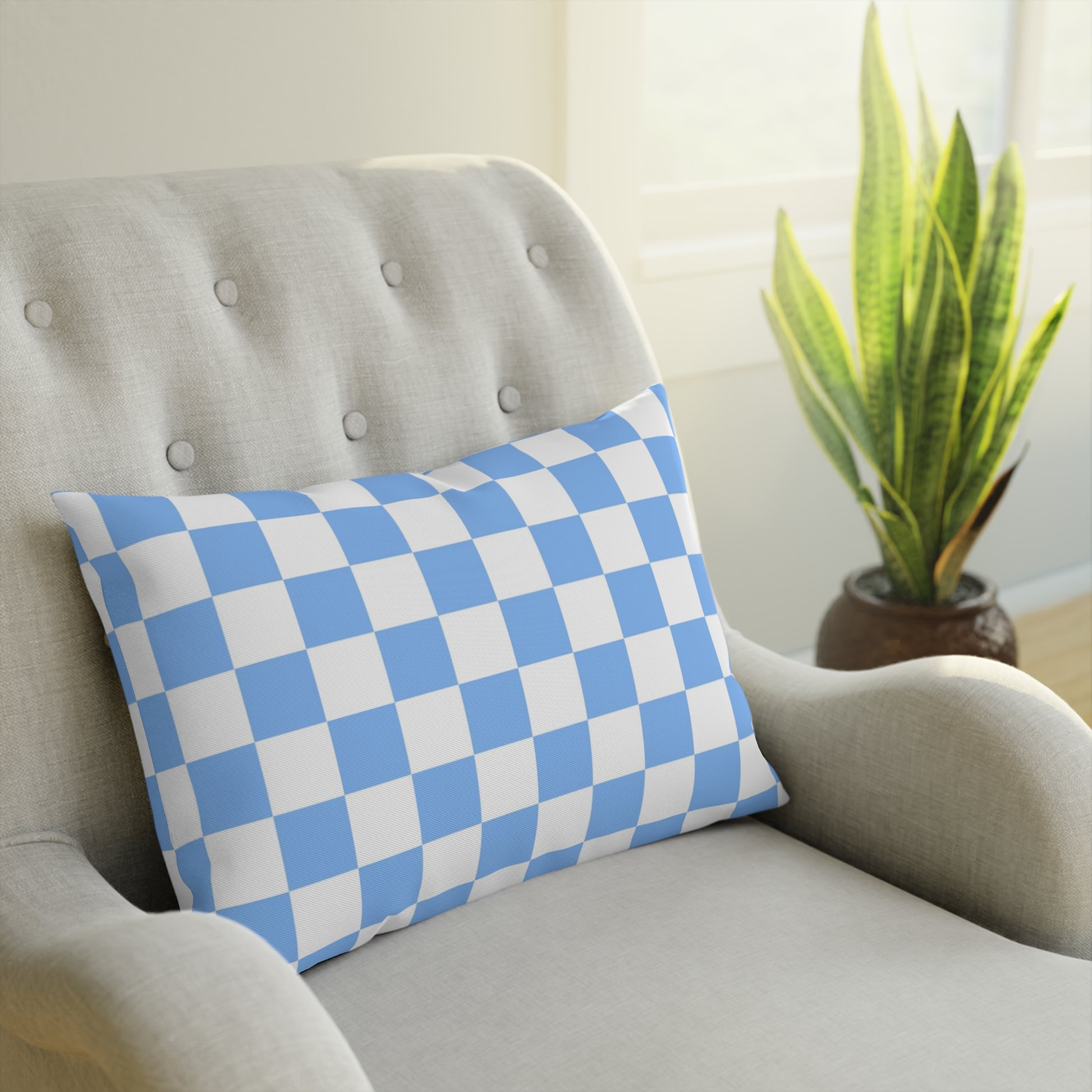 Checkerboard White and Light Blue Cushion, Artsulli - Art is Long, Life is Short, Home Decor, , , , , , , 