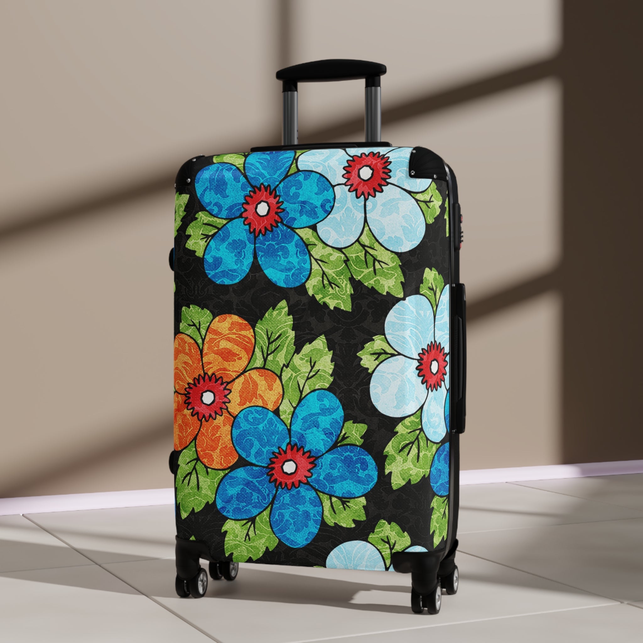Groovy Black Floral Kl II Suitcase, Artsulli - Art is Long, Life is Short, Bags, , , , , , , 