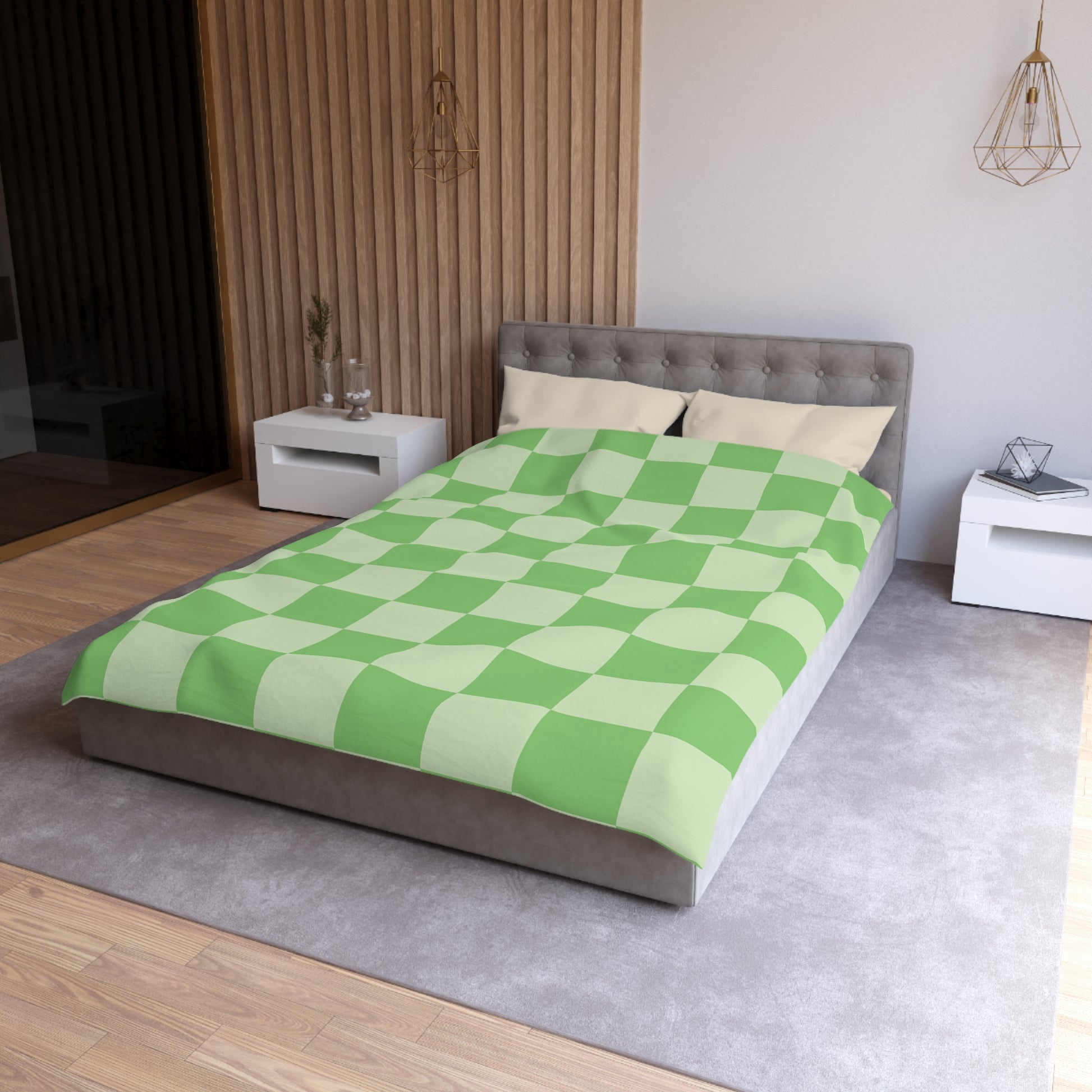 Checkerboard Green Microfiber Duvet Cover, Artsulli - Art is Long, Life is Short, Home Decor, , , , , , , 