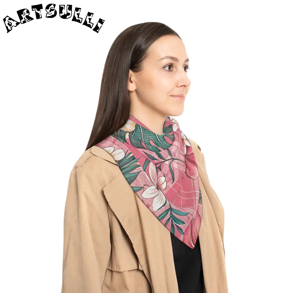 JAKKOUTTHEBXX Plaid x Floral Burgundy and Green Poly Scarf